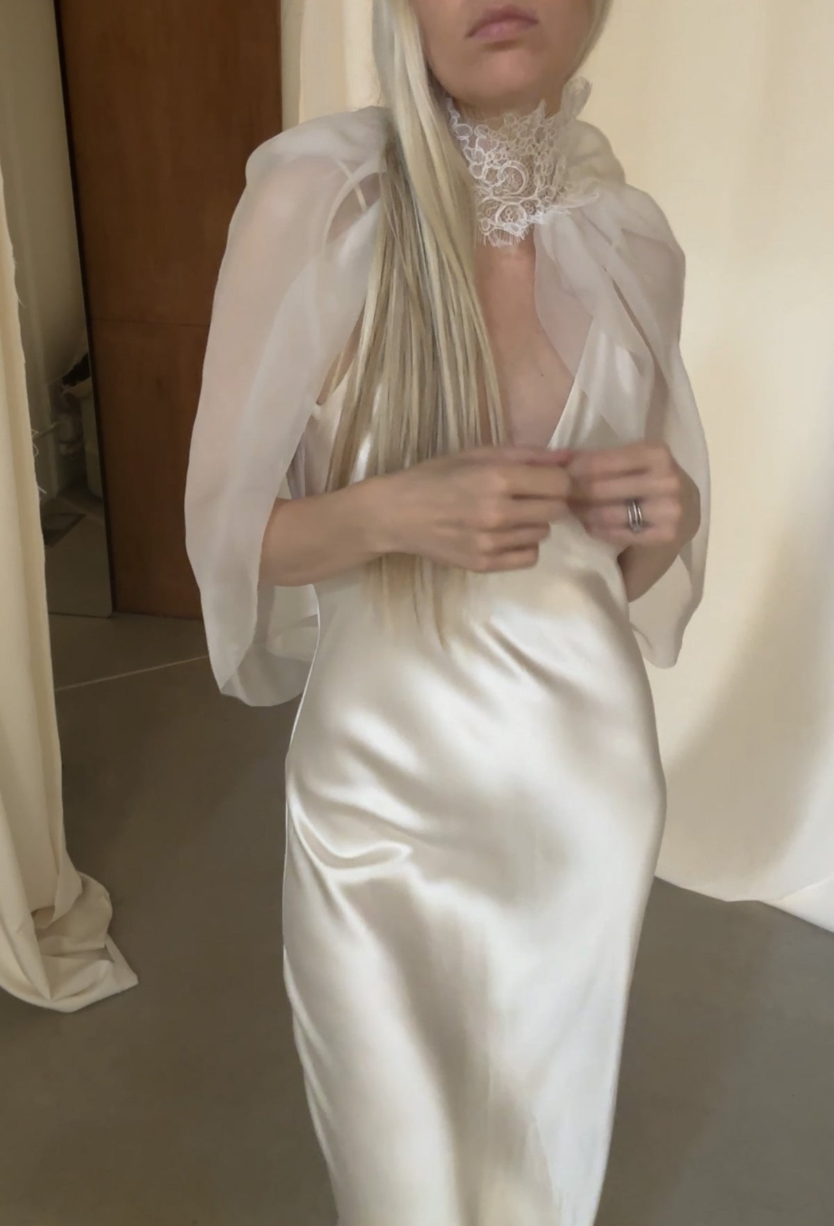 Lace Collar Organza Infinity Bridal Cape