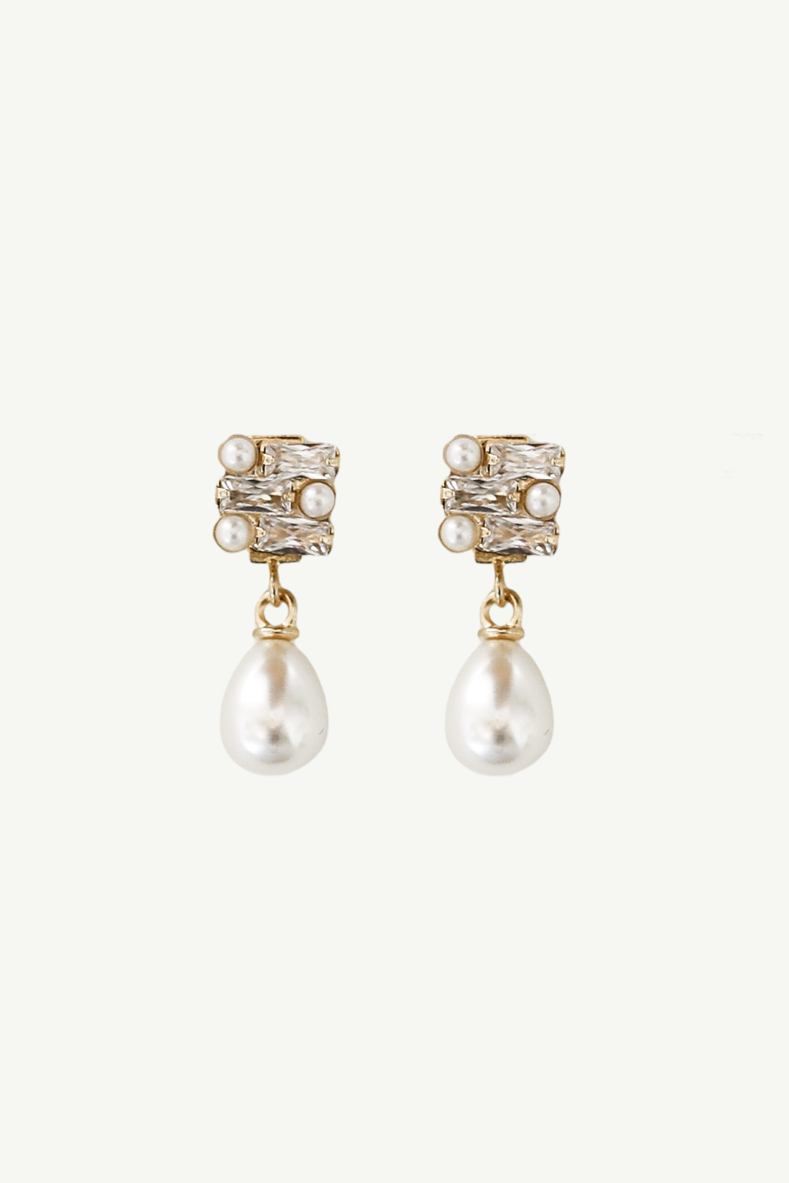 Baguette Deco Pearl Drop Earrings - Sale