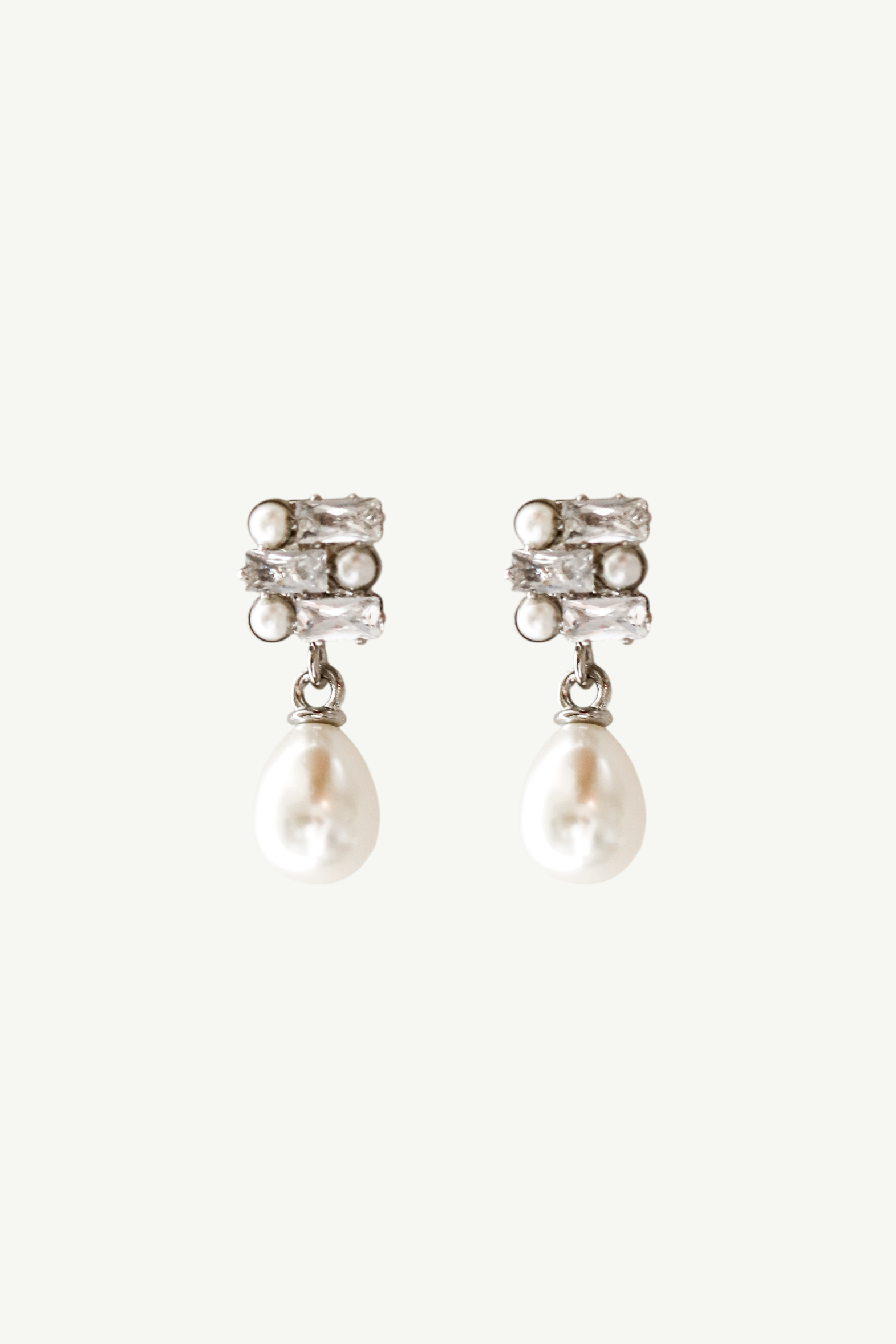 Baguette Deco Pearl Drop Earrings - Sale