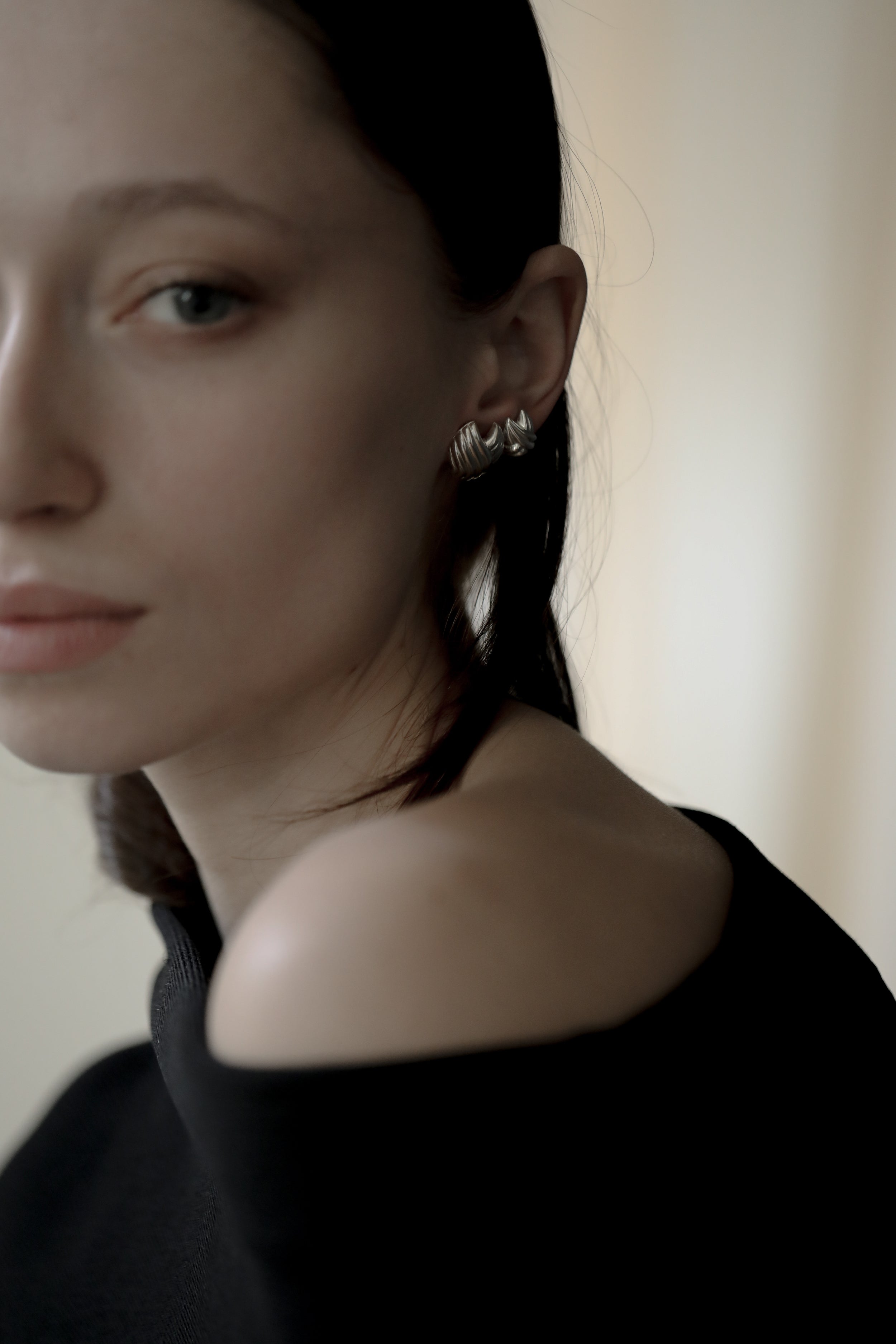 Cross Pleated Sculptural Stud Set