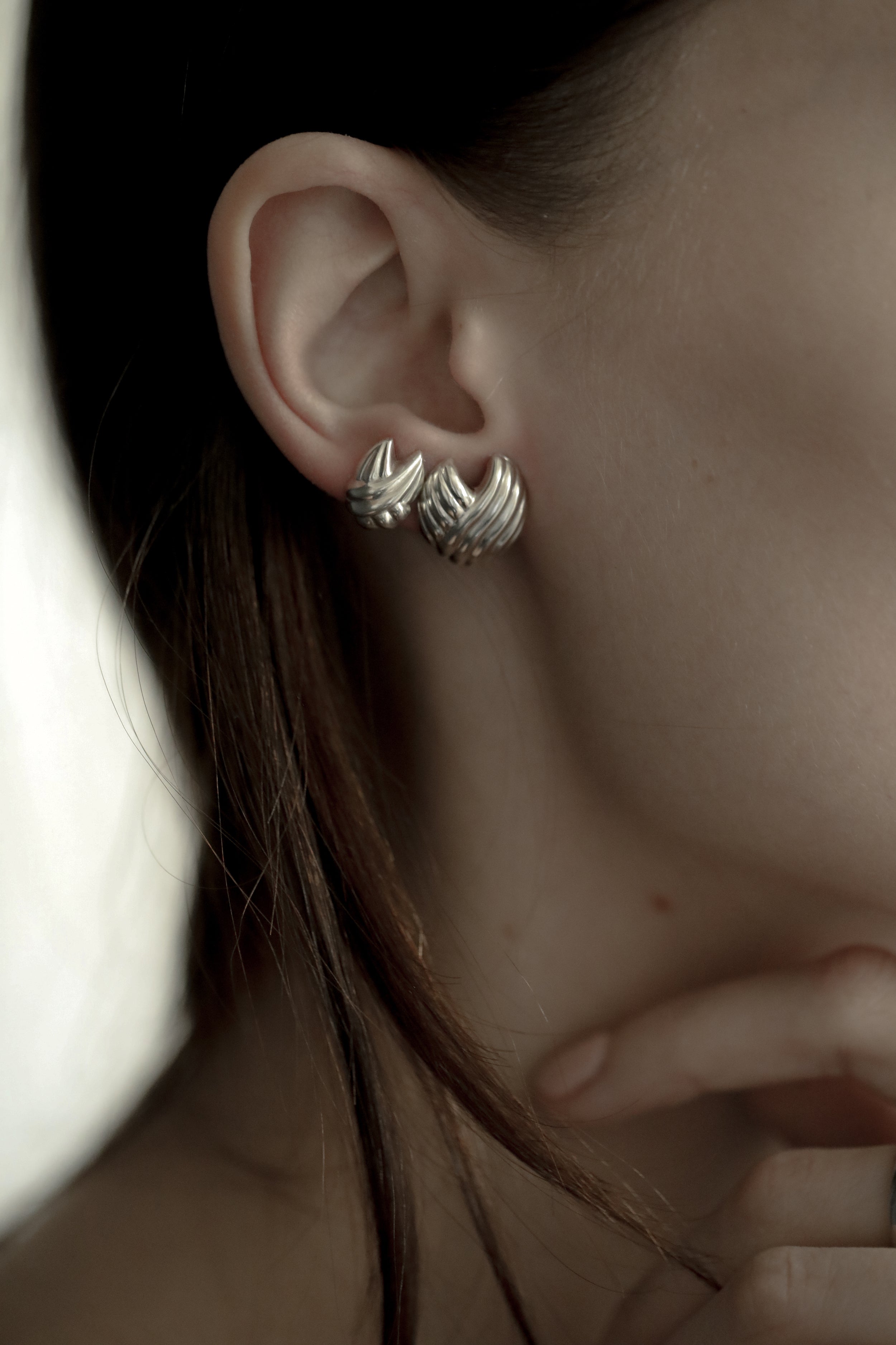 Cross Pleated Sculptural Stud Set