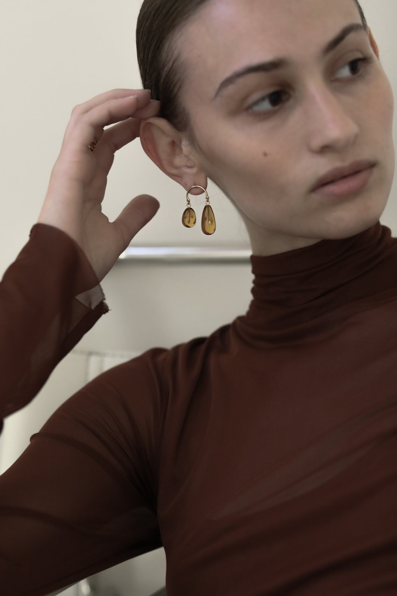 Glass Asymmetric Drop Earrings - Amber