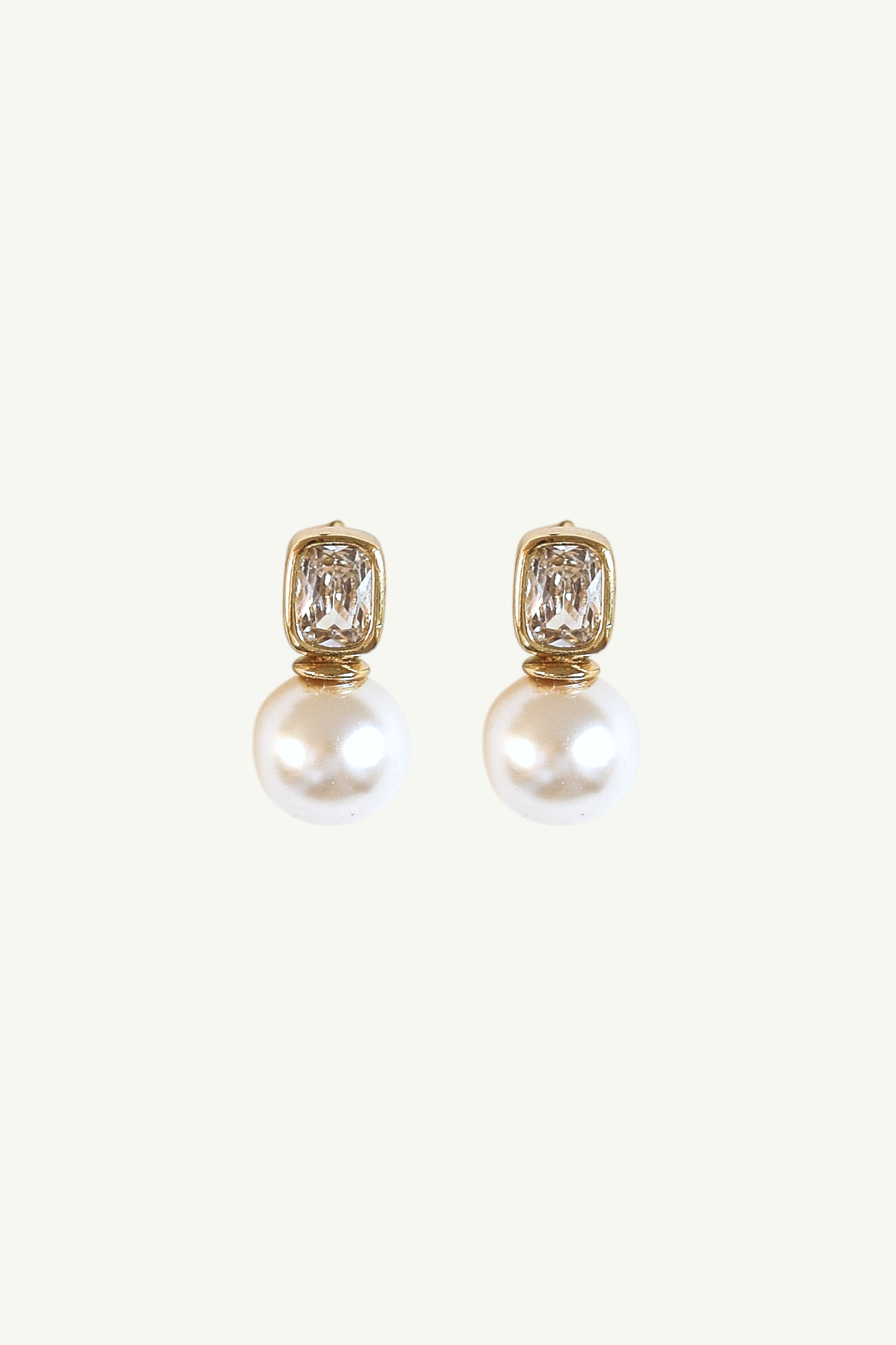 Bezel Pearl Stud Drop Earring - Sale