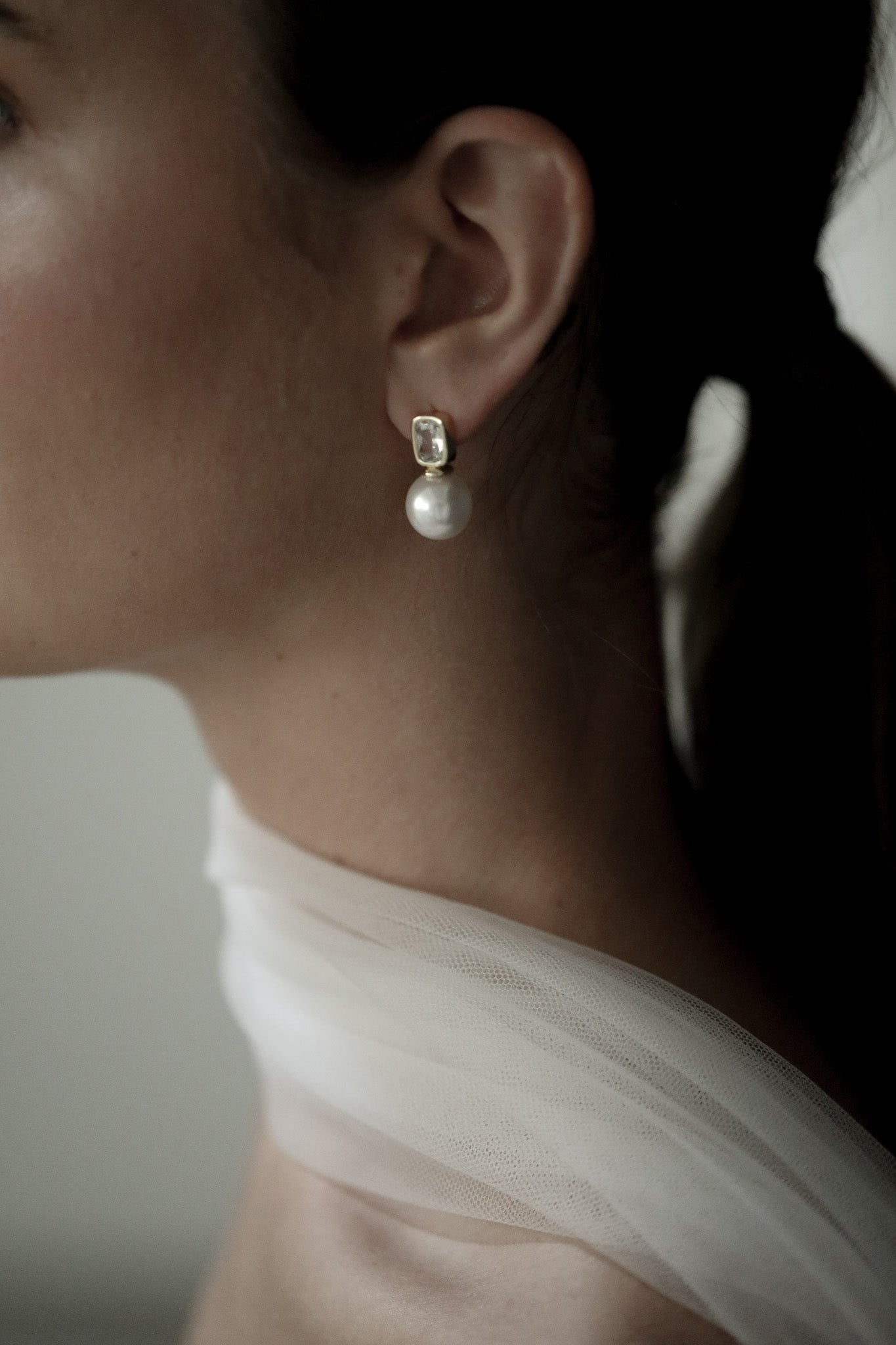 Bezel Pearl Stud Drop Earring - Sale