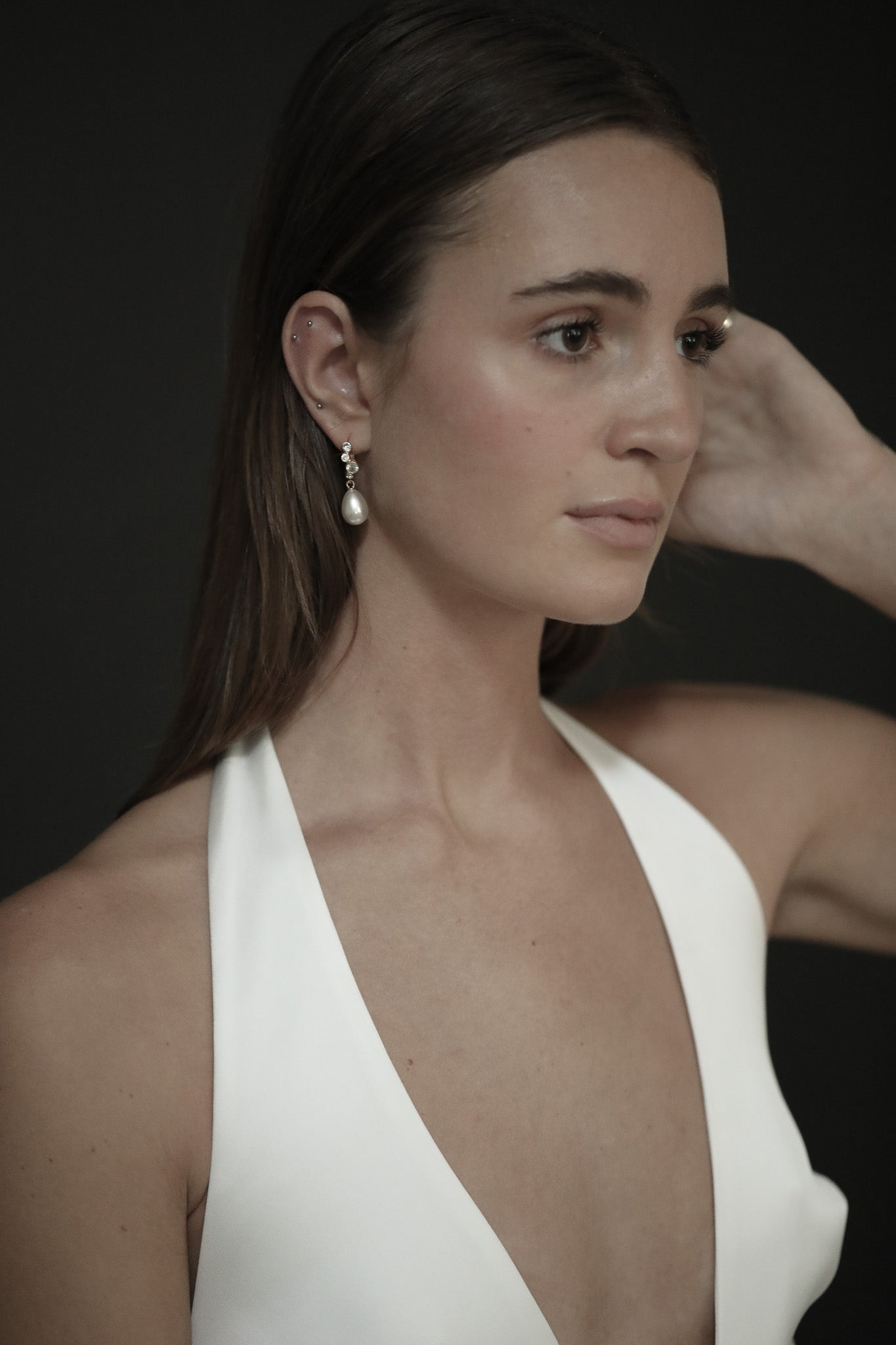 Stacked Bezel Pearl Hoop Drop Earrings - Sale