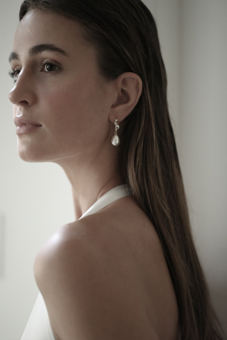 Stacked Bezel Pearl Hoop Drop Earrings - Sale