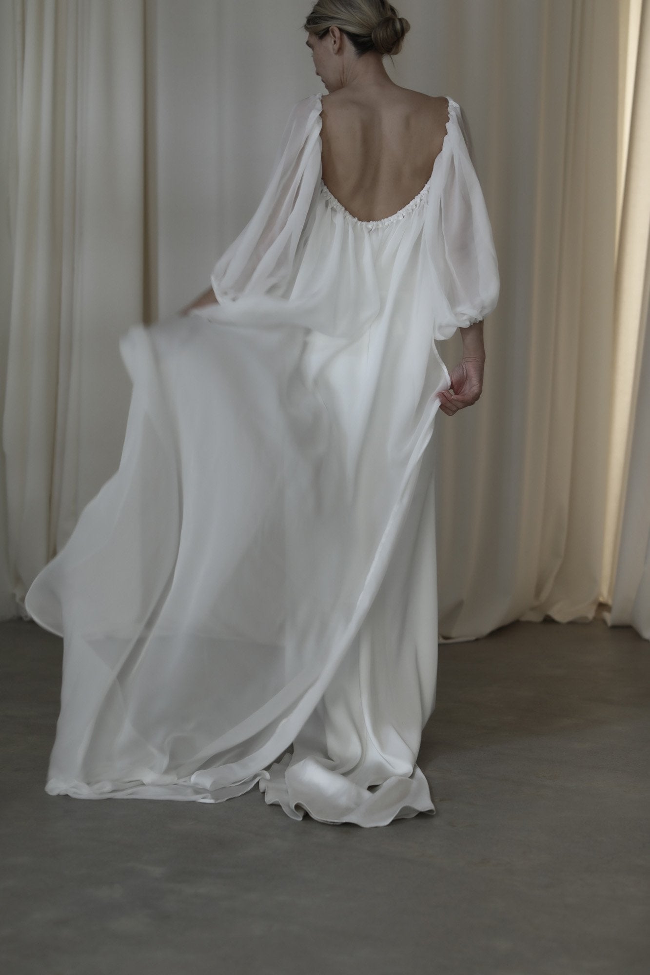 sachin and babi light blue dress Plunging Neckline Chiffon Wedding Dress With Detachable Cape Sleeves And Open Back
