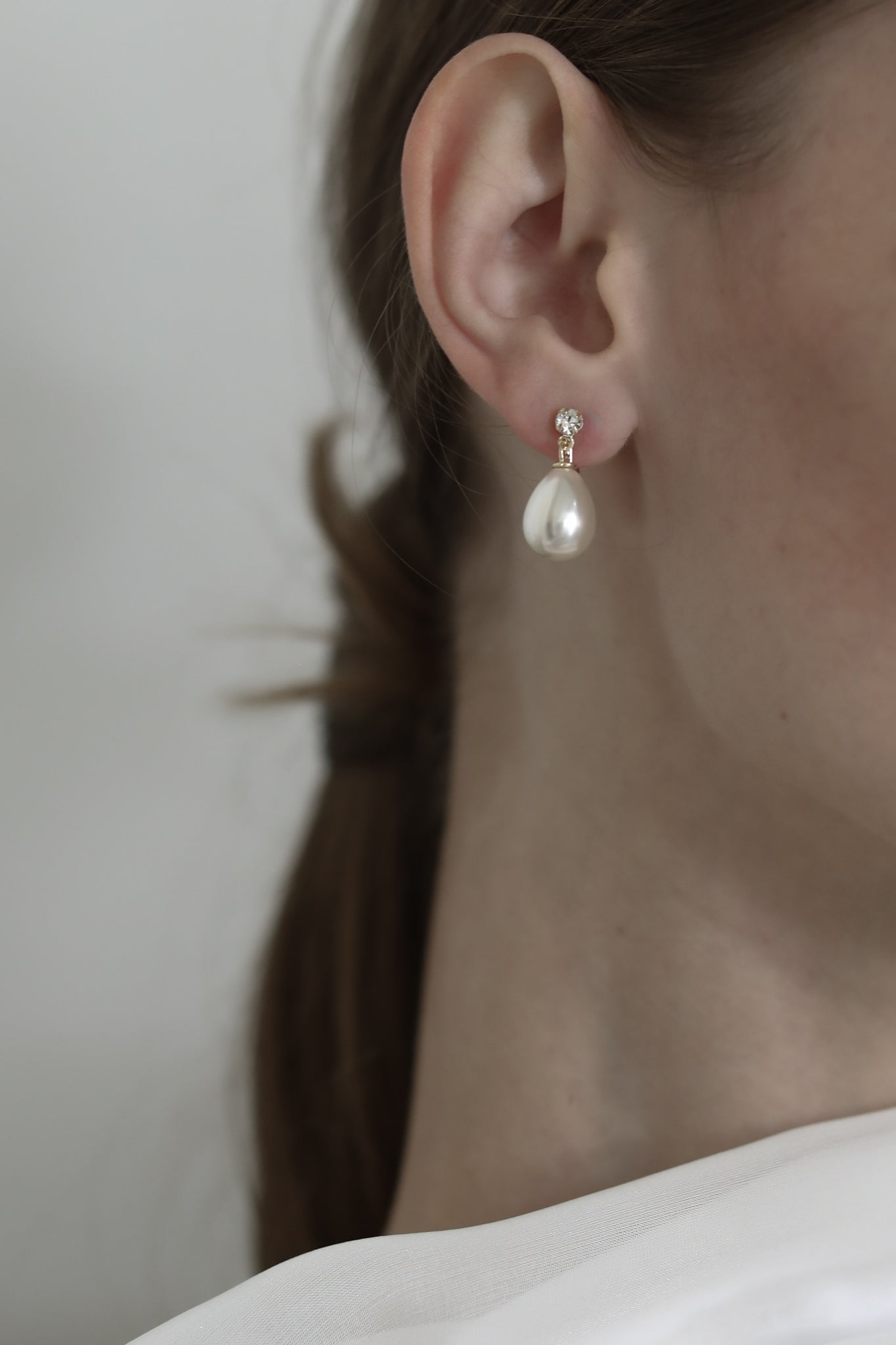 Clip On Micro Crystal Pearl Drop Earrings - Sale