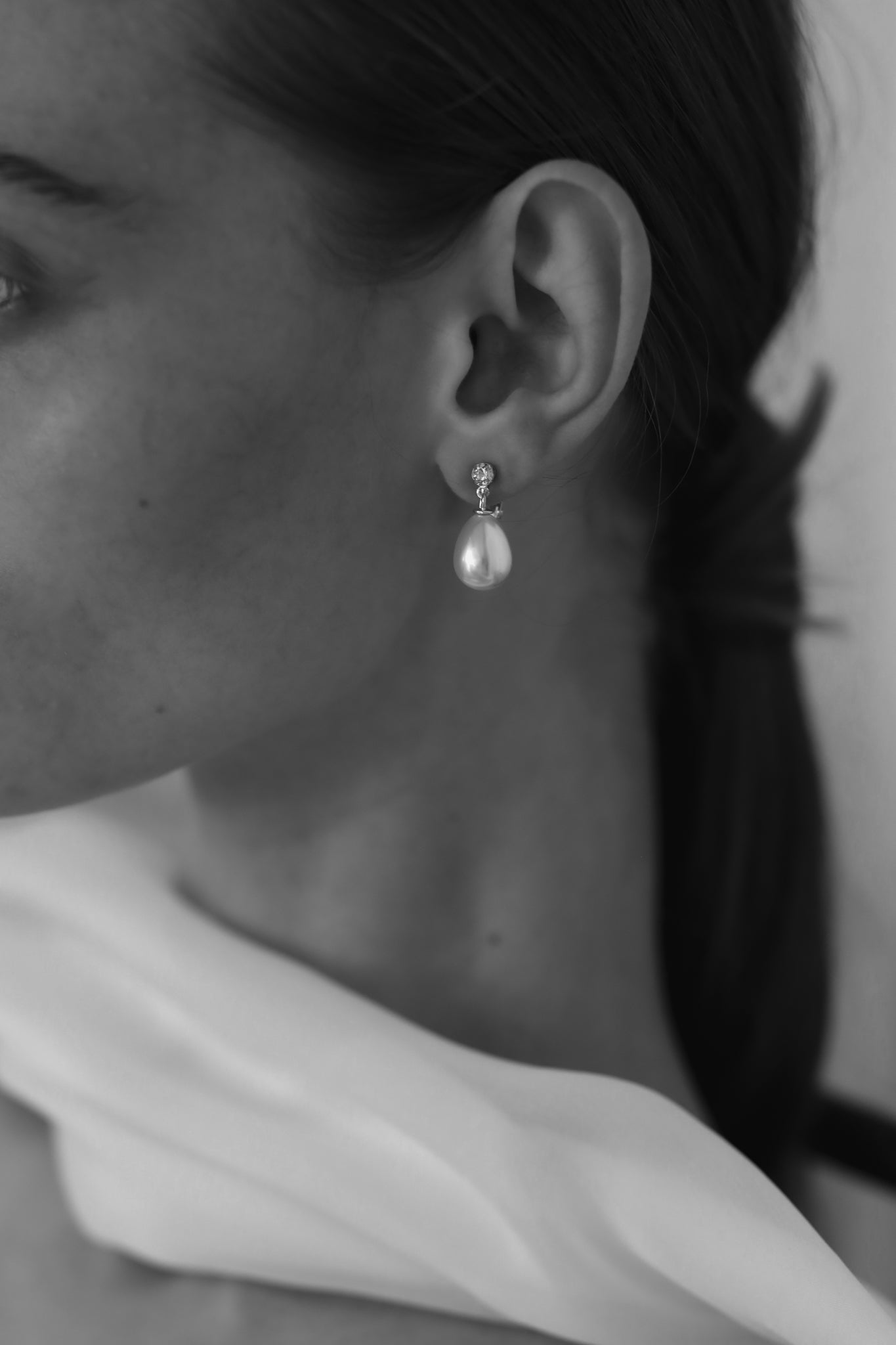 Clip On Micro Crystal Pearl Drop Earrings - Sale