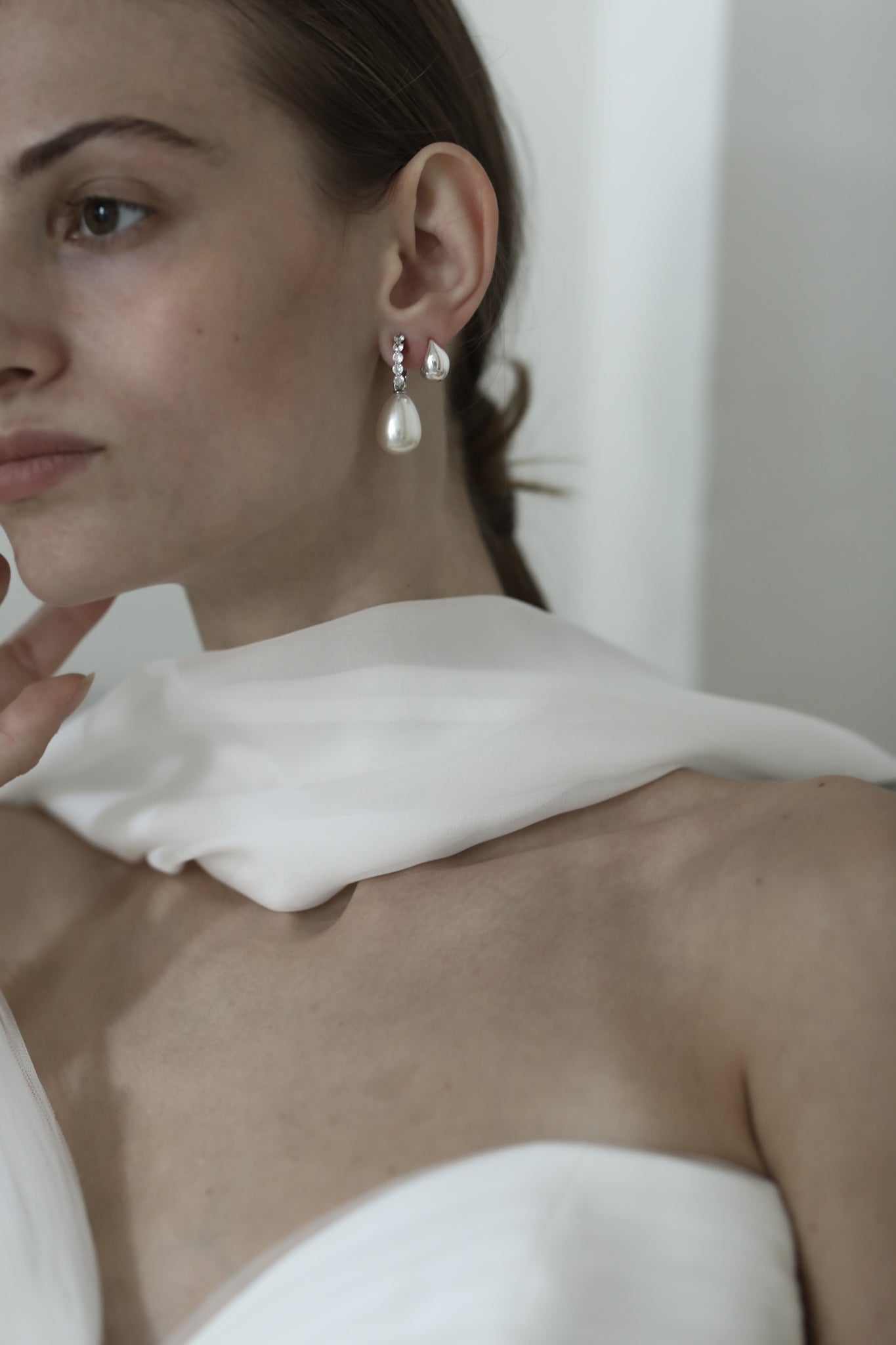 Clip On Pave Pearl Drop Earrings - Sale