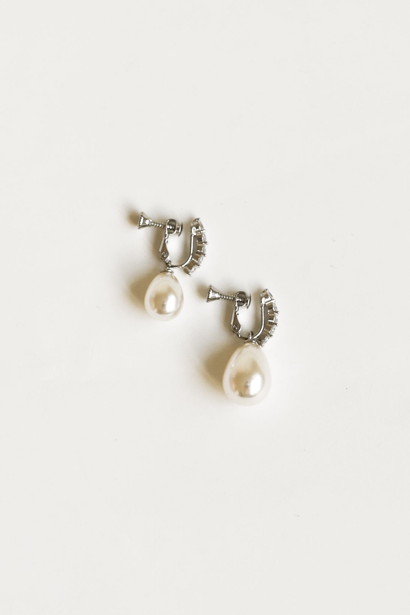 Clip On Pave Pearl Drop Earrings - Sale