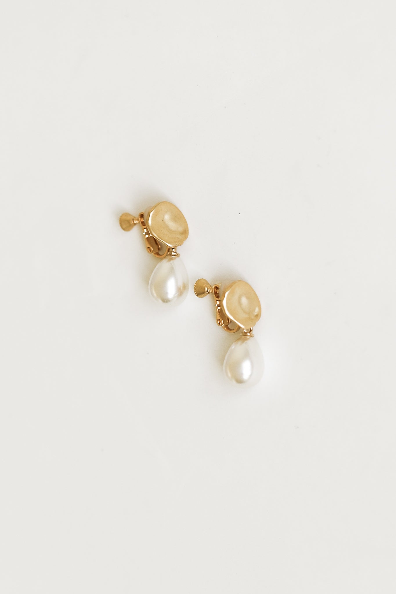 Clip On Sculptural Pearl Drop Earrings - Sale