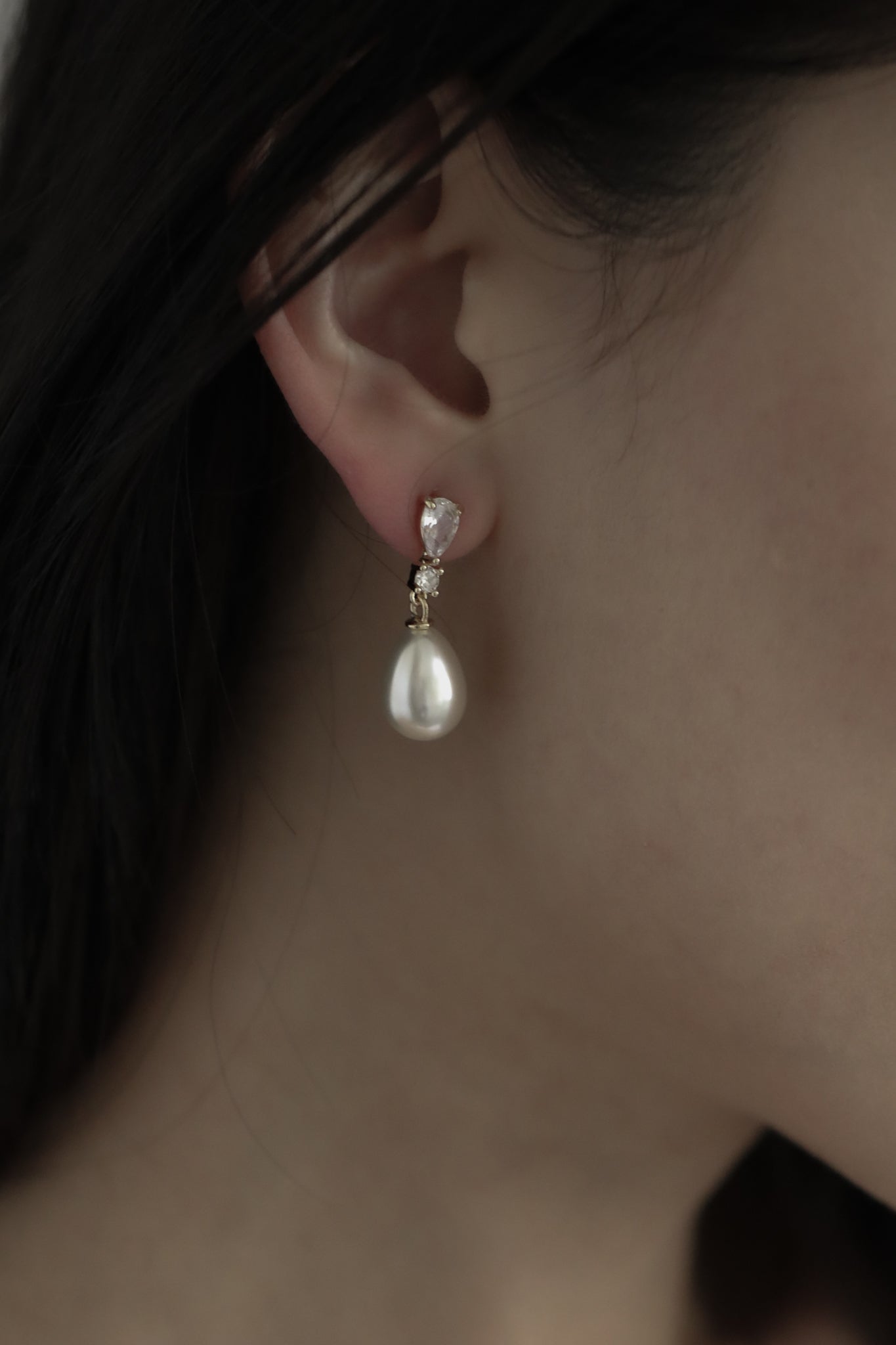 Crystal Stacked Pearl Drop Earrings
