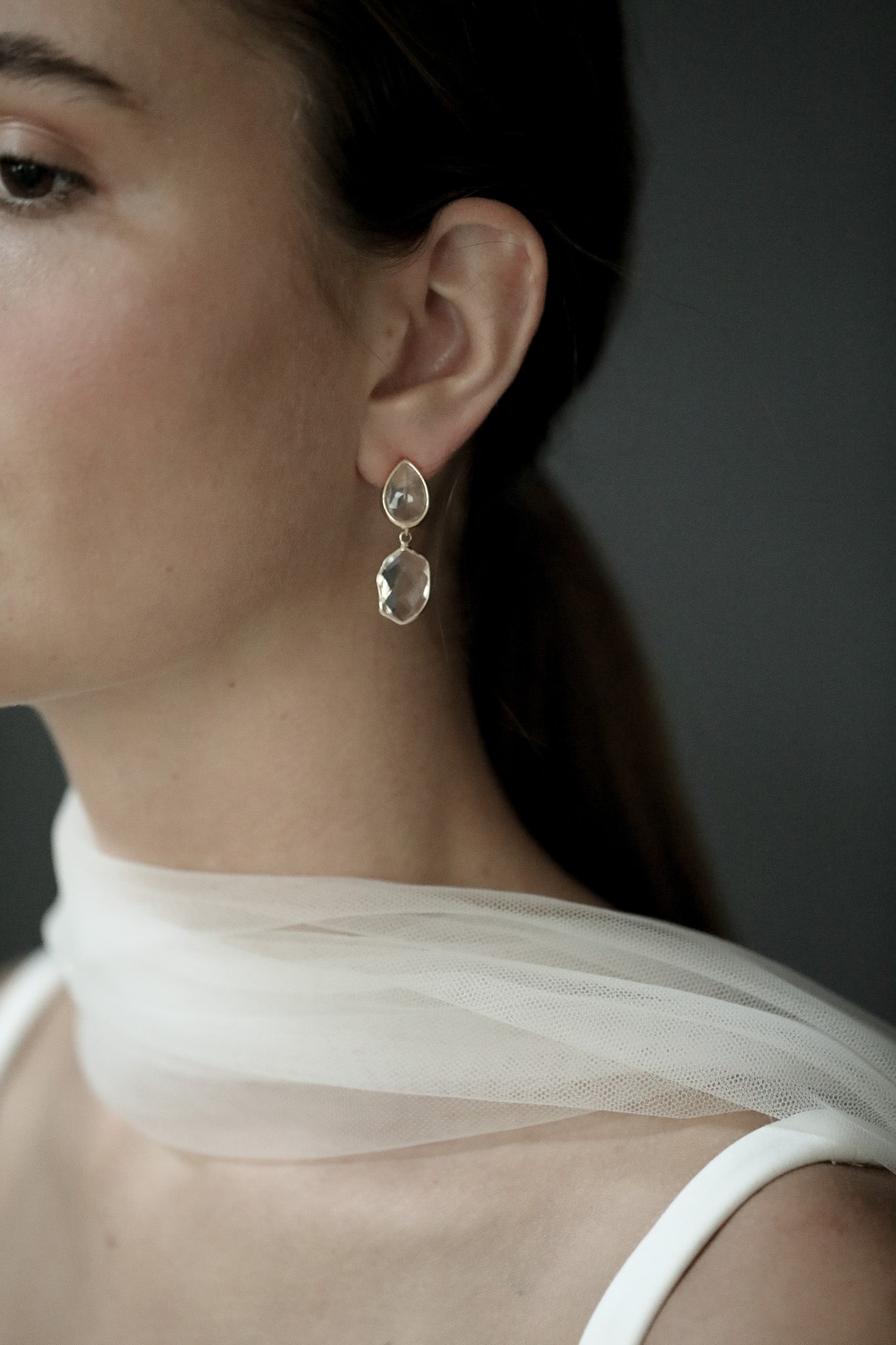 Irregular Double Crystal Drop Earrings - Sale