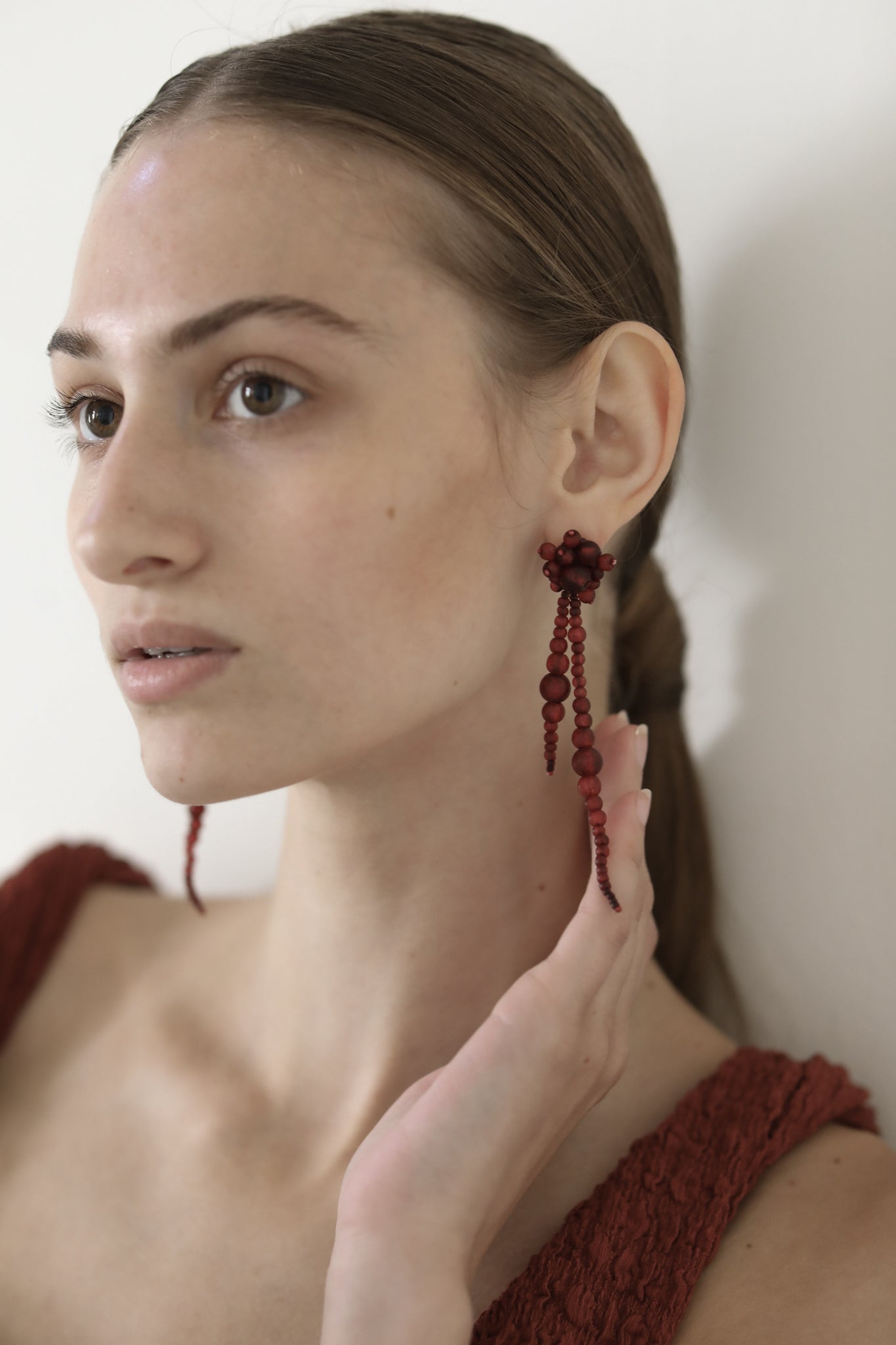 Matte Beaded Drew Strands - Burgundy