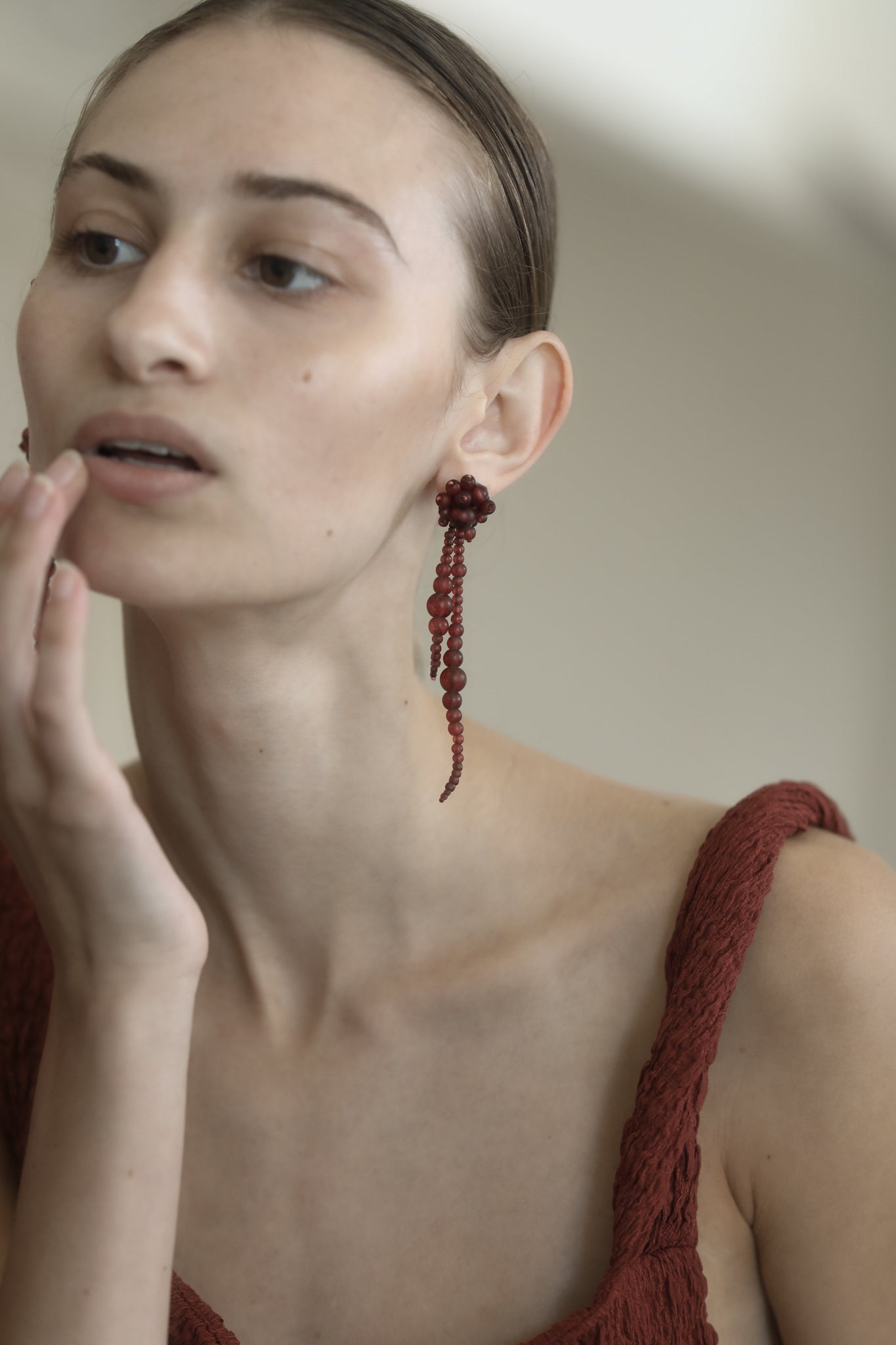 Matte Beaded Drew Strands - Burgundy