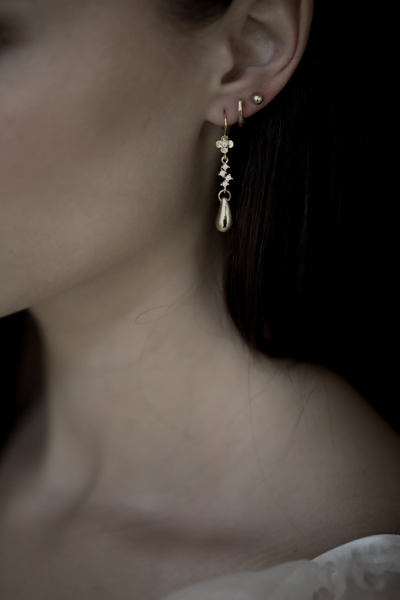 Floral Gilded Pave Drop Earrings - Sale