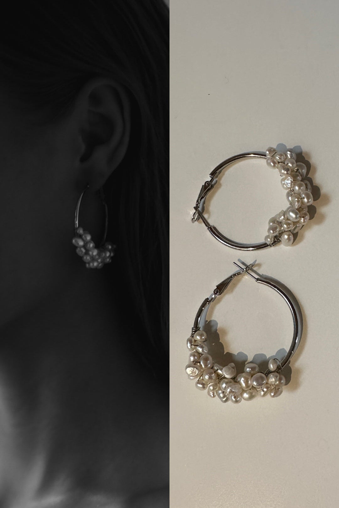 Silver Freshwater Pearl Cluster Hoops - Sale