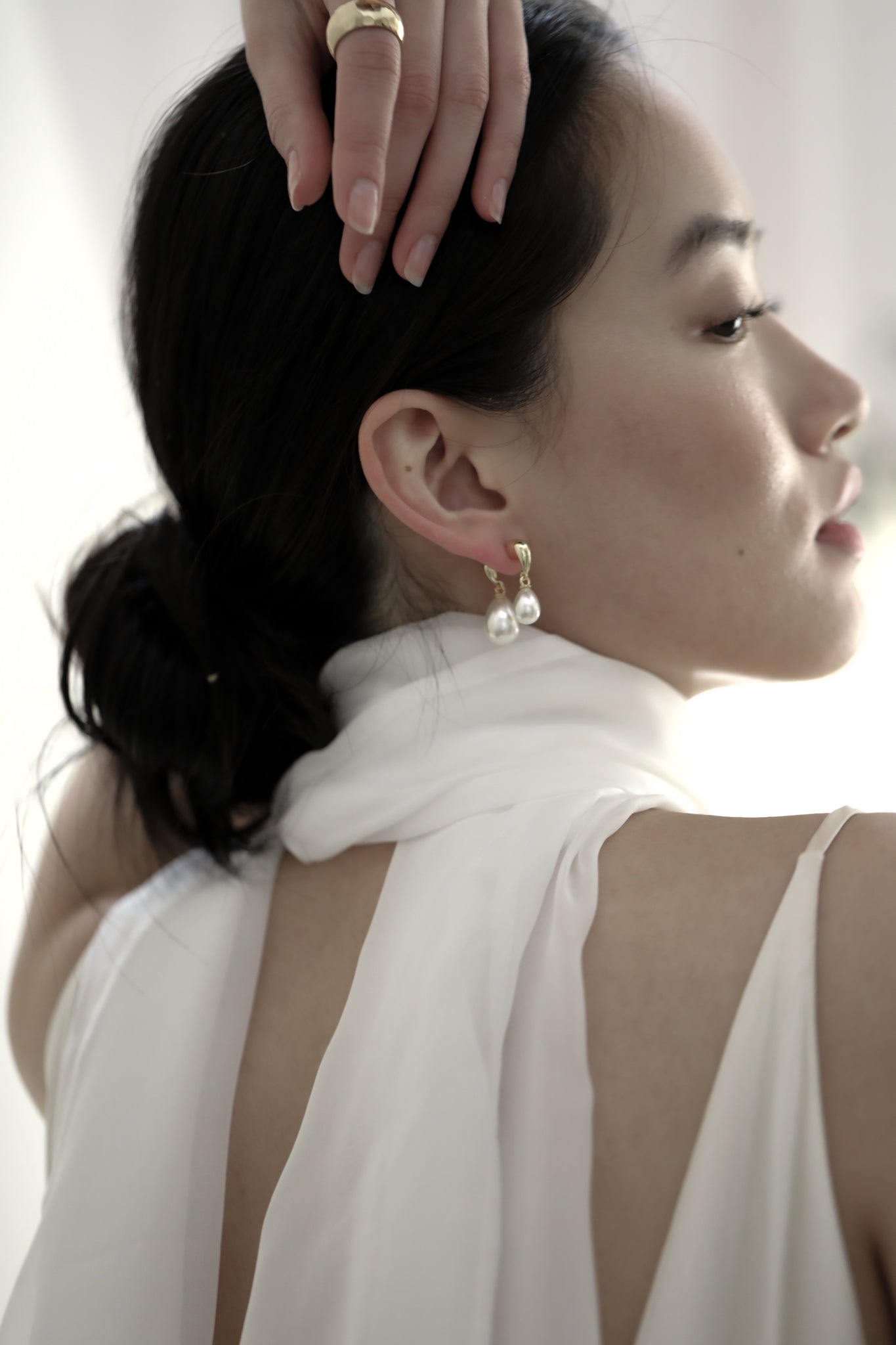 Gilded Asymmetric Pearl Drop Earrings - Sale