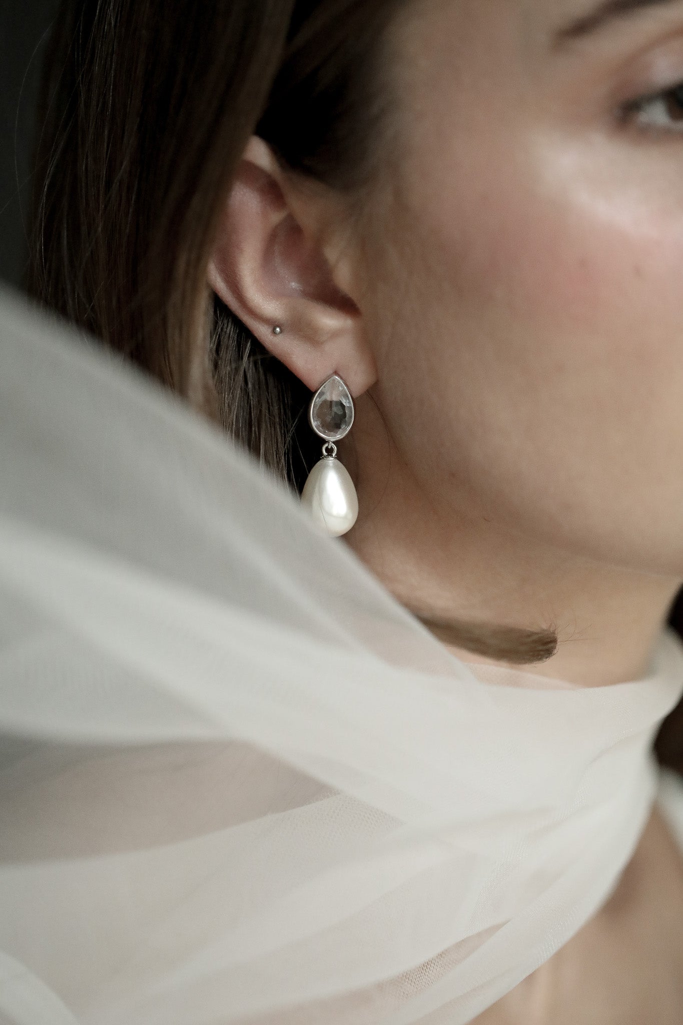 Teardrop Crystal Pearl Drop Earrings - Sale