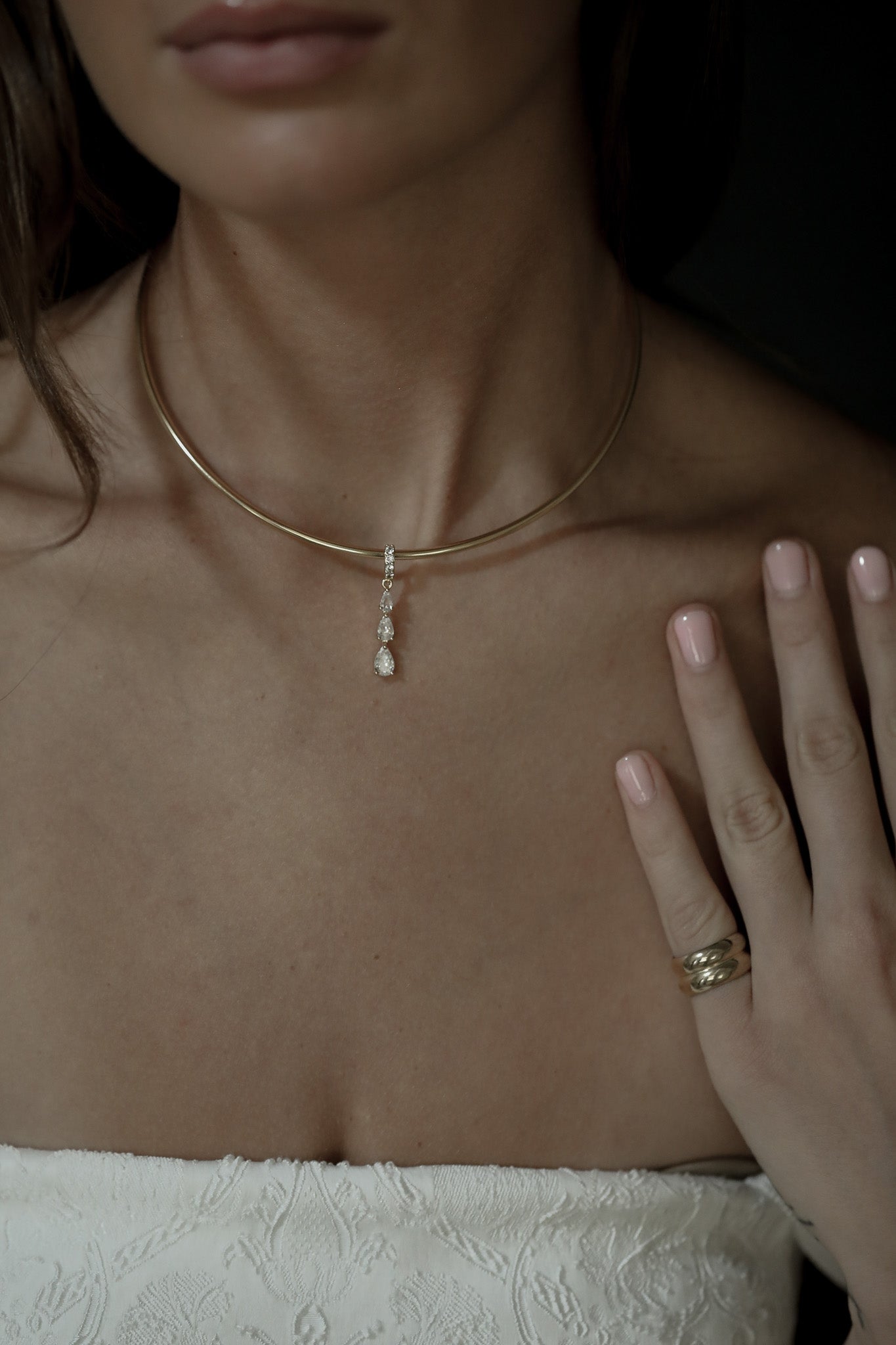 Crystal Pendant Gold Choker Necklace - Sale
