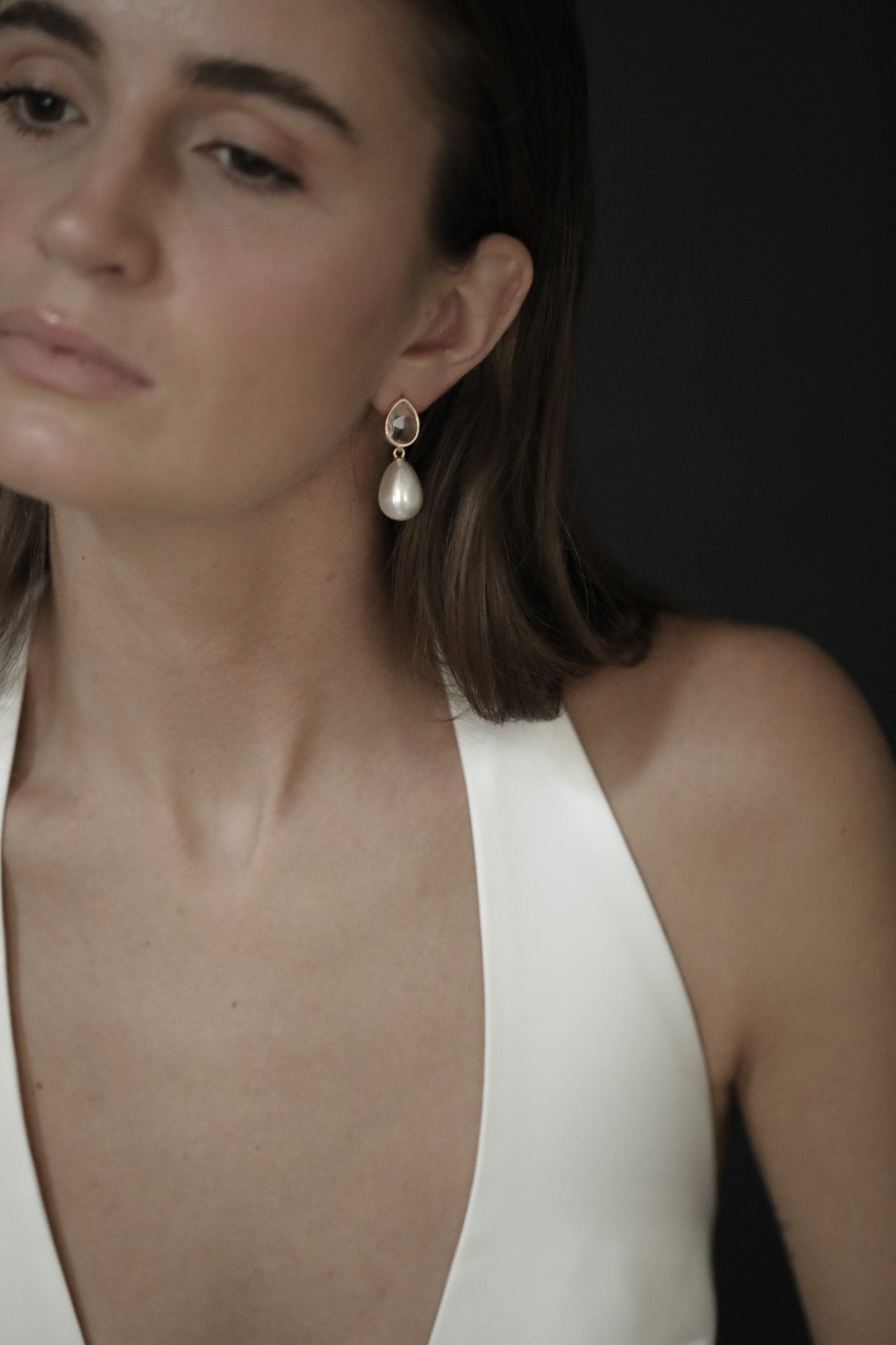 Teardrop Crystal Pearl Drop Earrings - Sale