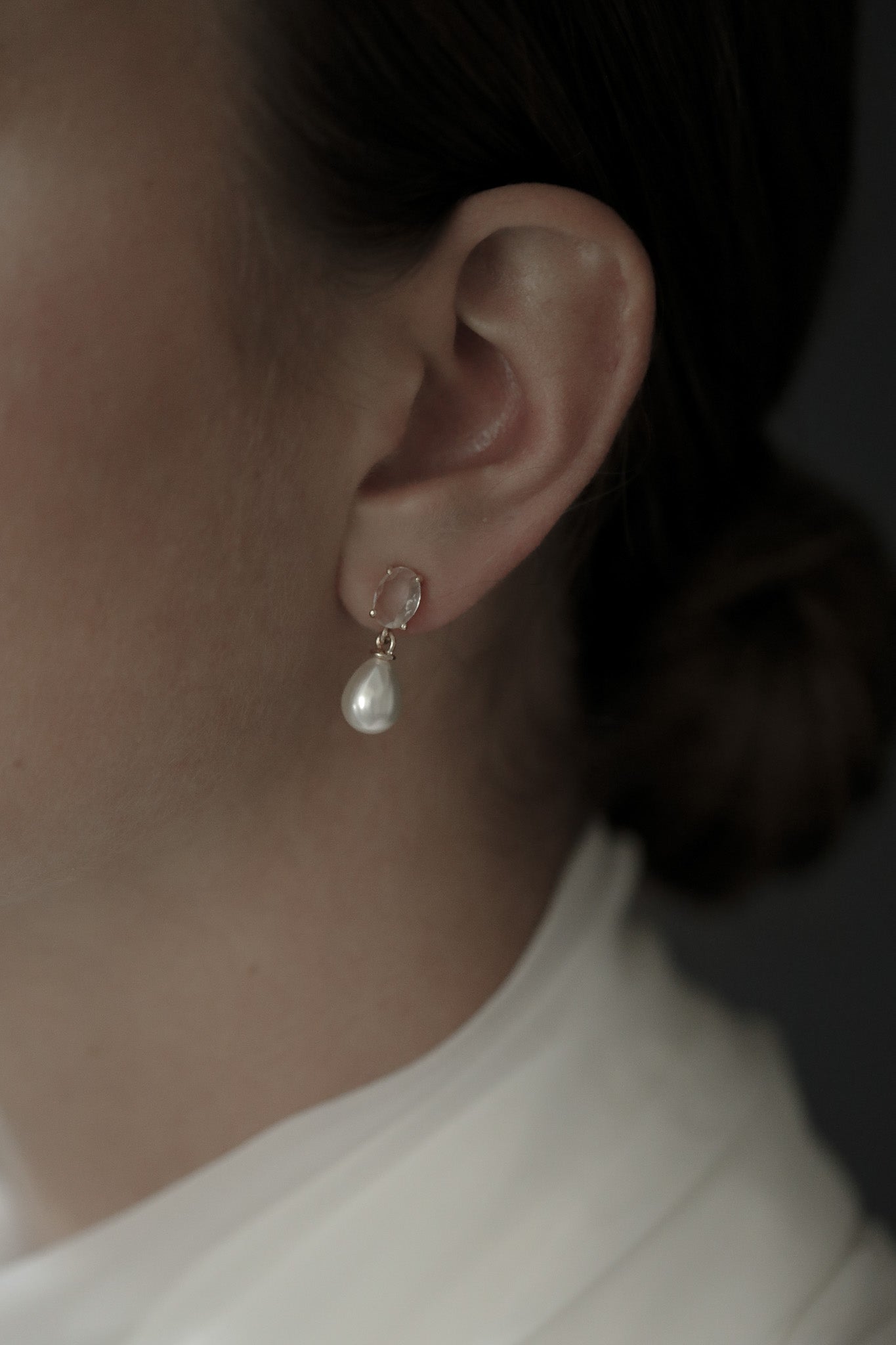 Micro Oval Crystal Pearl Drop Earrings - Sale