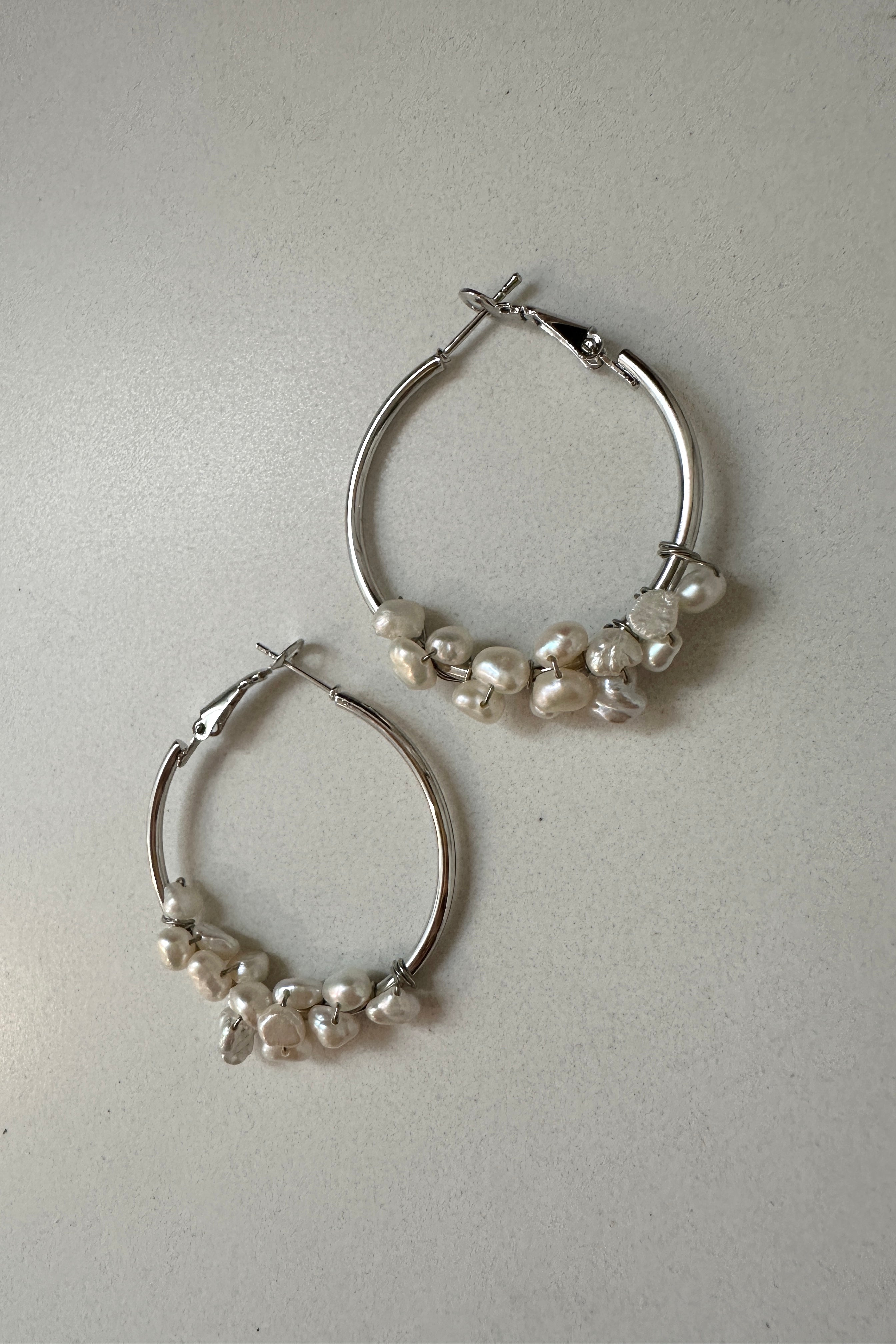 Silver Freshwater Pearl Cluster Hoops - Sale