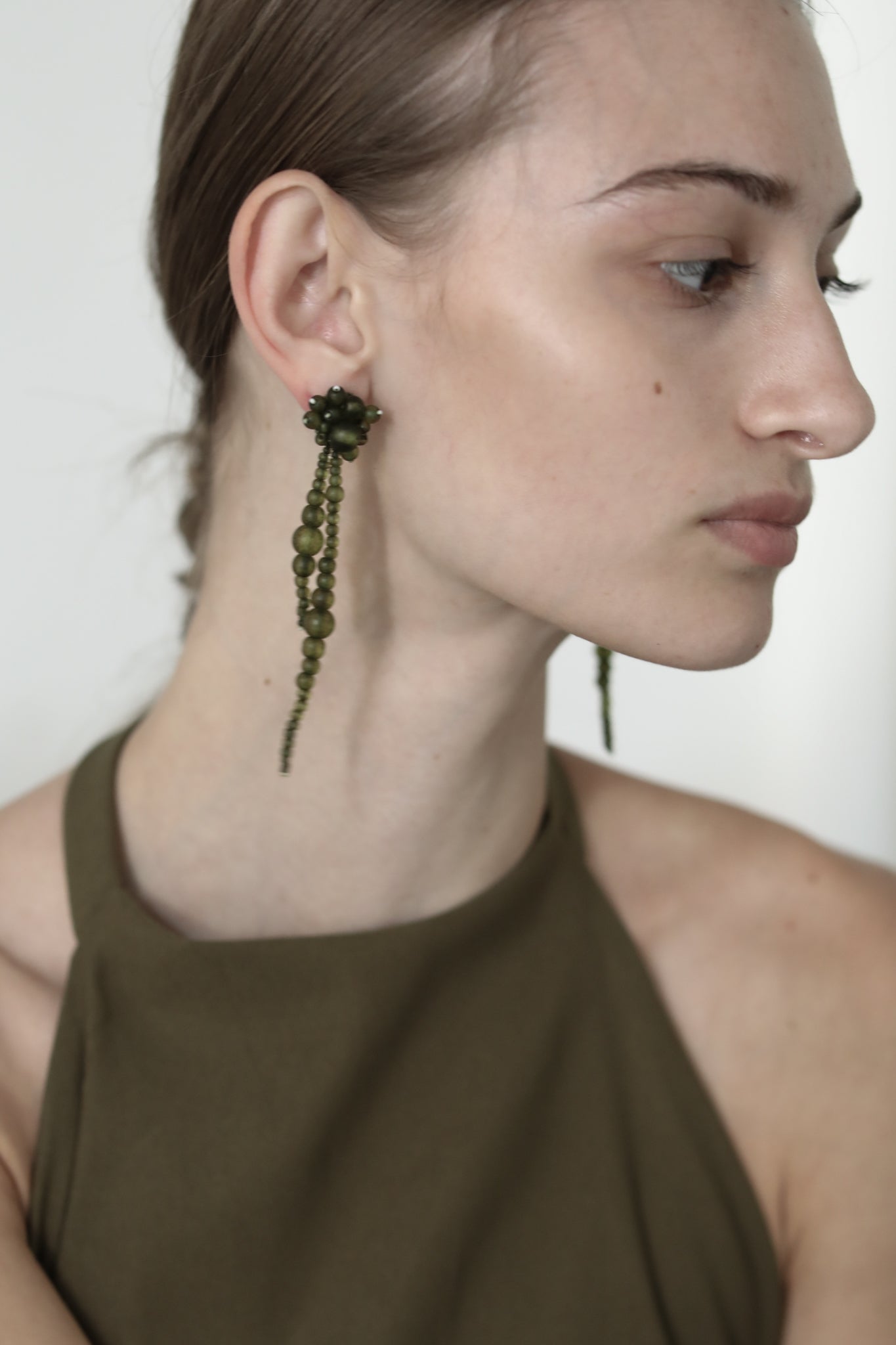 Matte Beaded Drew Strands - Olive