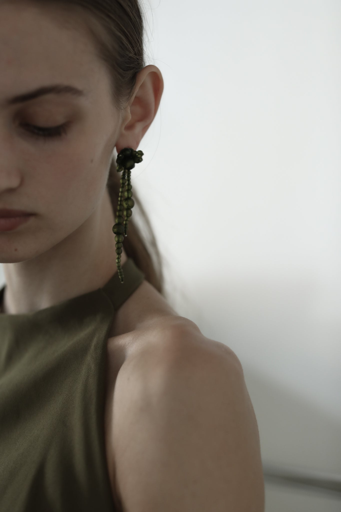 Matte Beaded Drew Strands - Olive