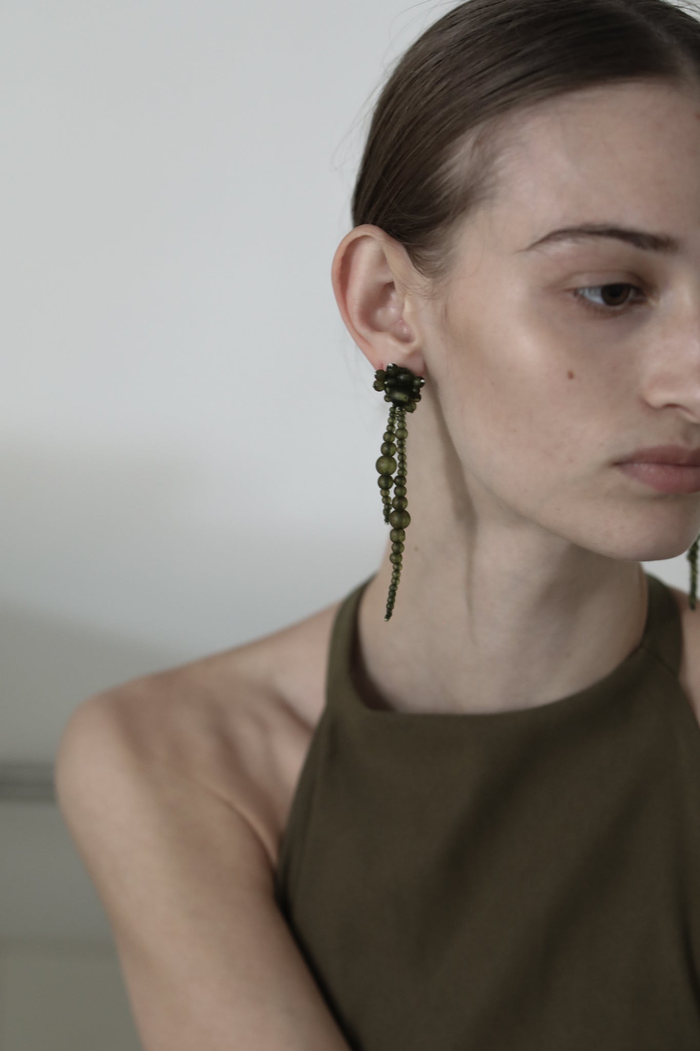 Matte Beaded Drew Strands - Olive