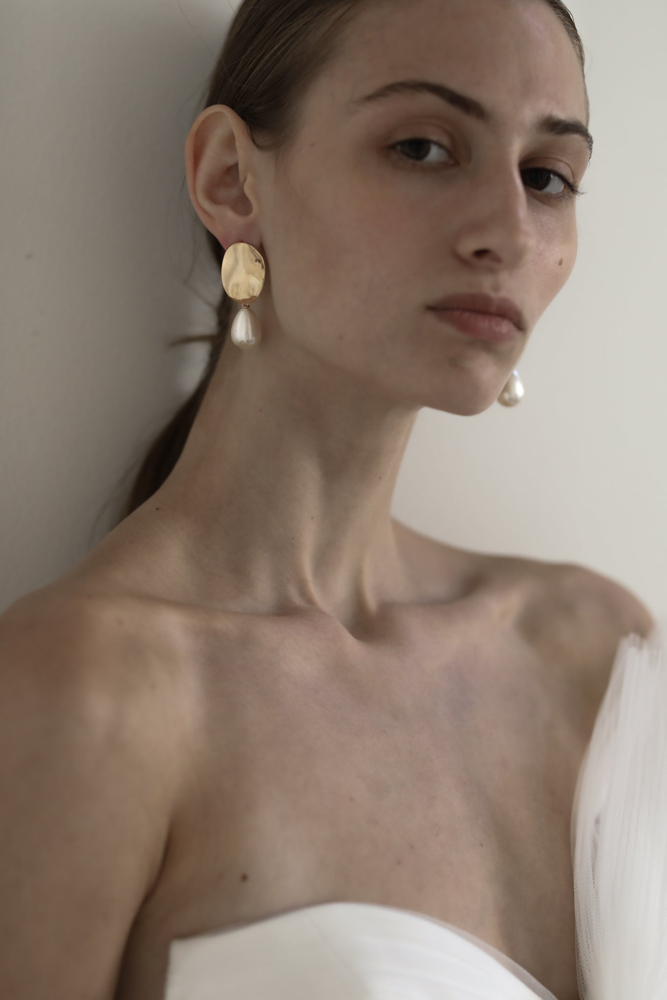 Oval Sculptural Pearl Drop Earrings - Sale