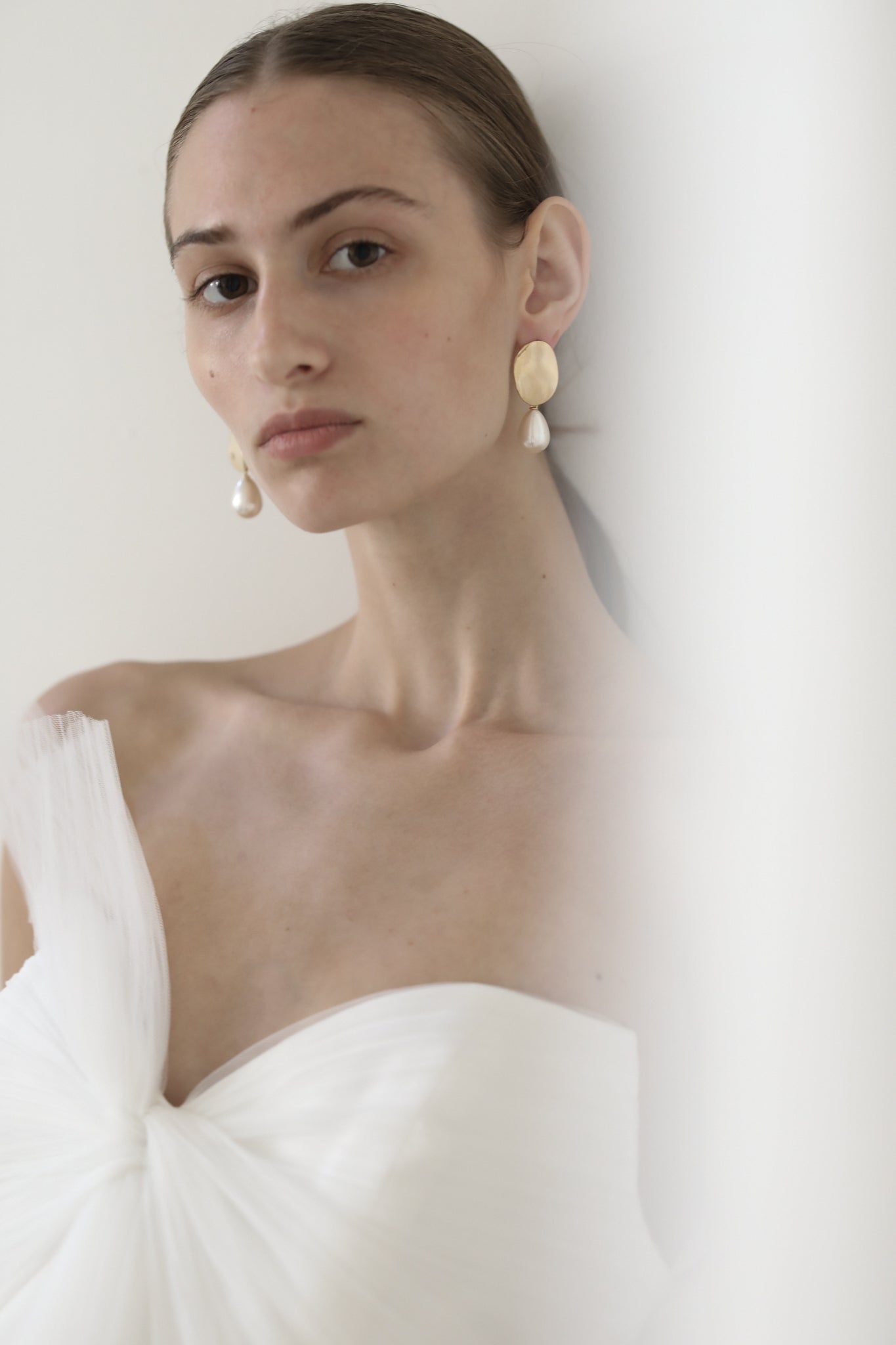 Oval Sculptural Pearl Drop Earrings - Sale