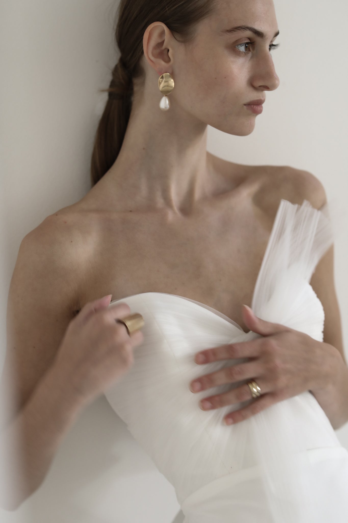 Oval Sculptural Pearl Drop Earrings - Sale