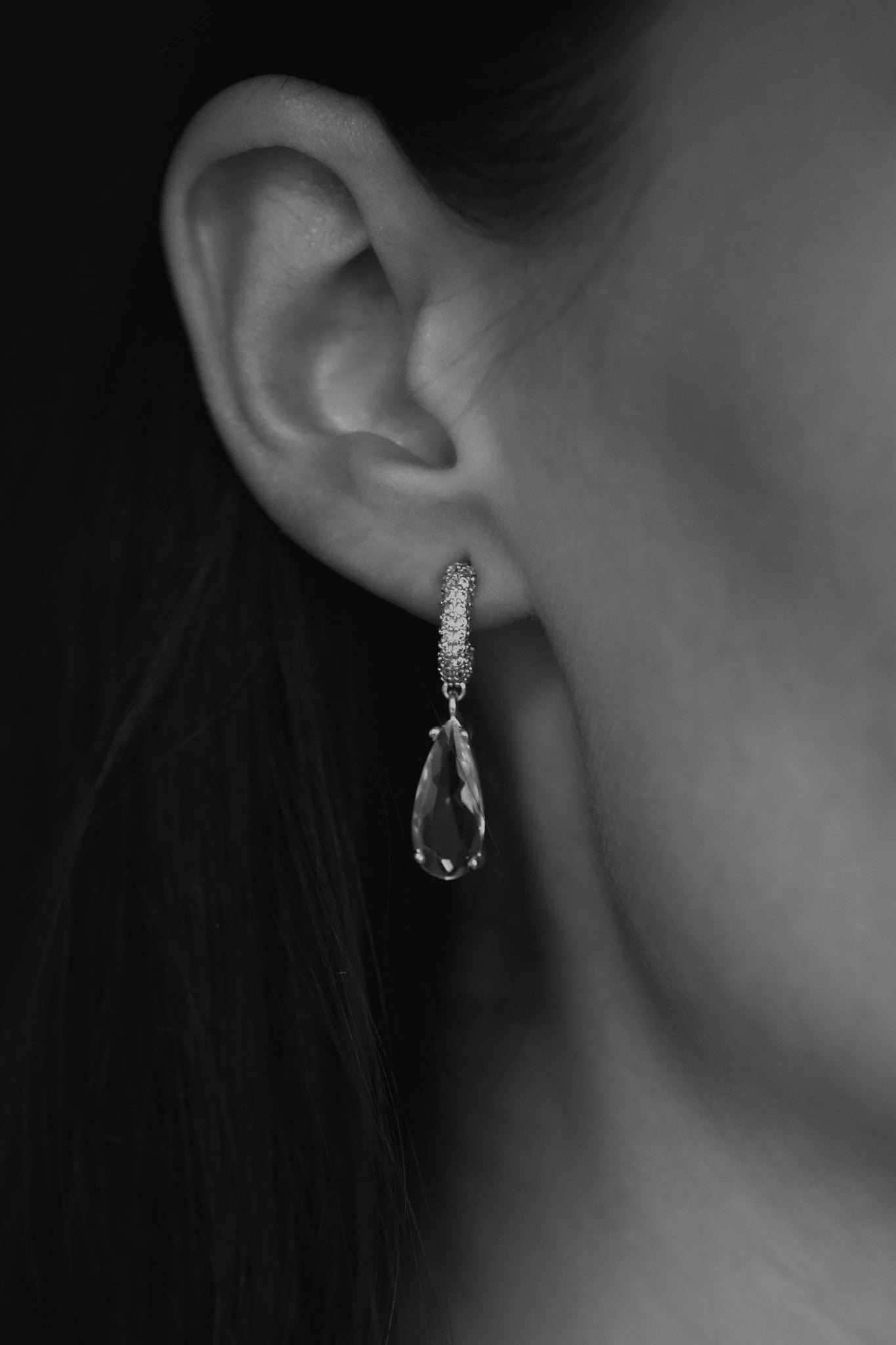 Pave Dewdrop Hoop Earrings - Sale