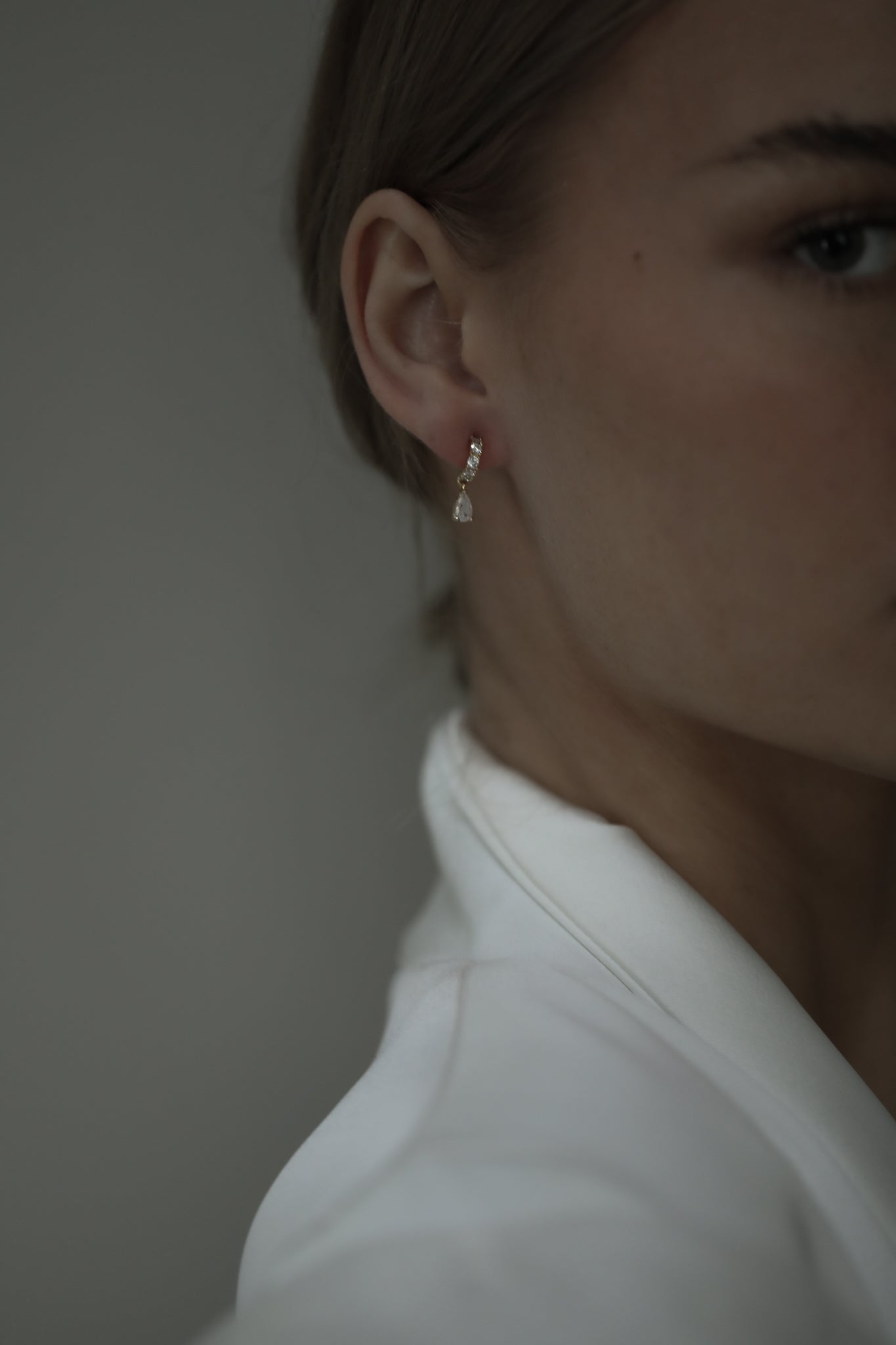 Rhinestone Pave Huggie Drop Earrings - Sale