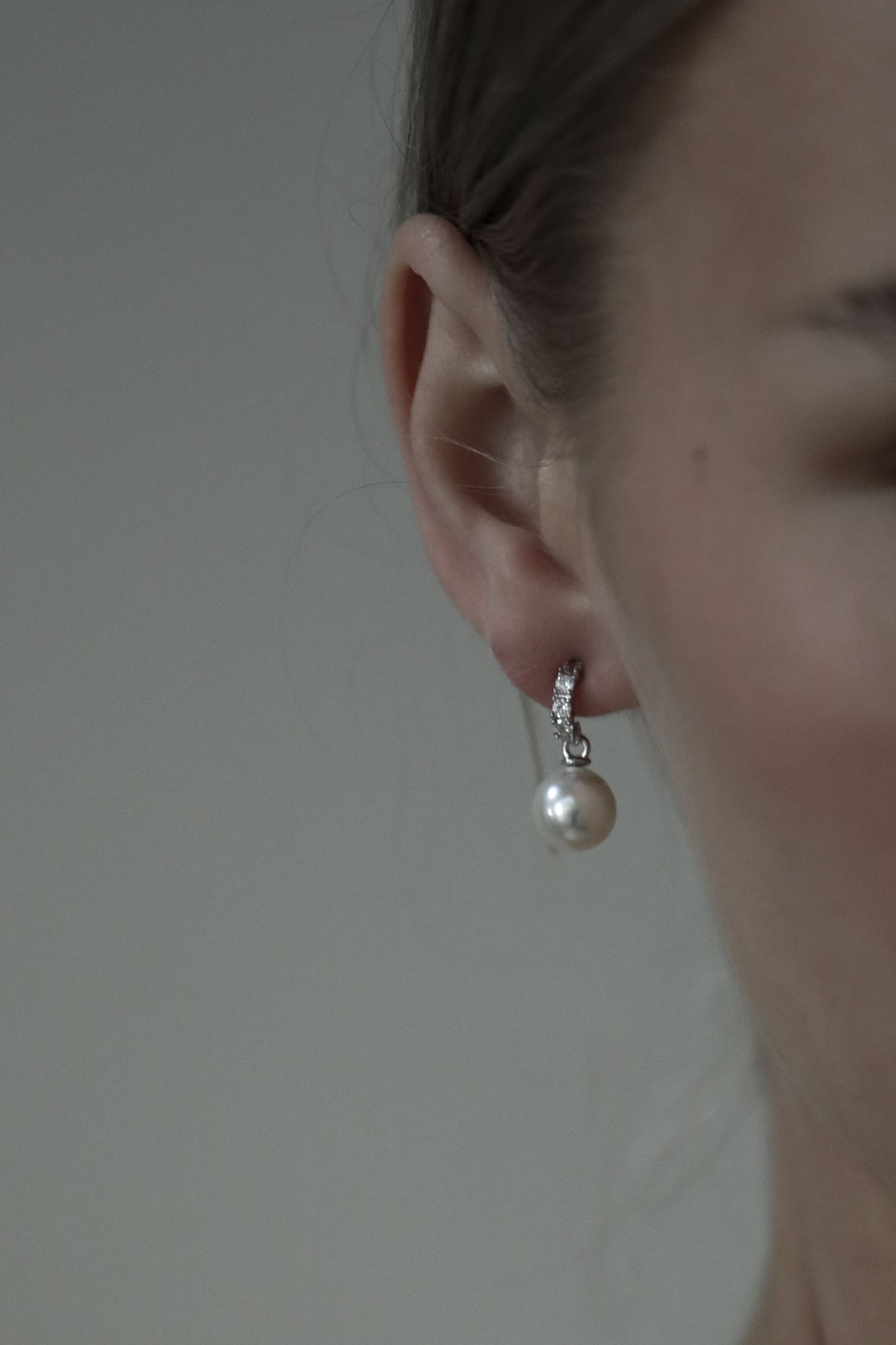 Pearl Pave Huggie Drop Earrings