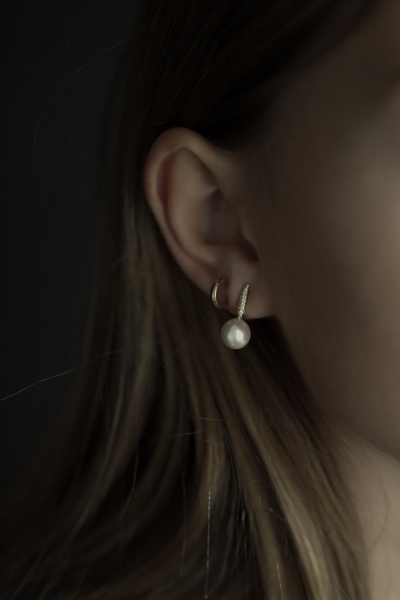 Pave Line Pearl Drop Earrings - Sale