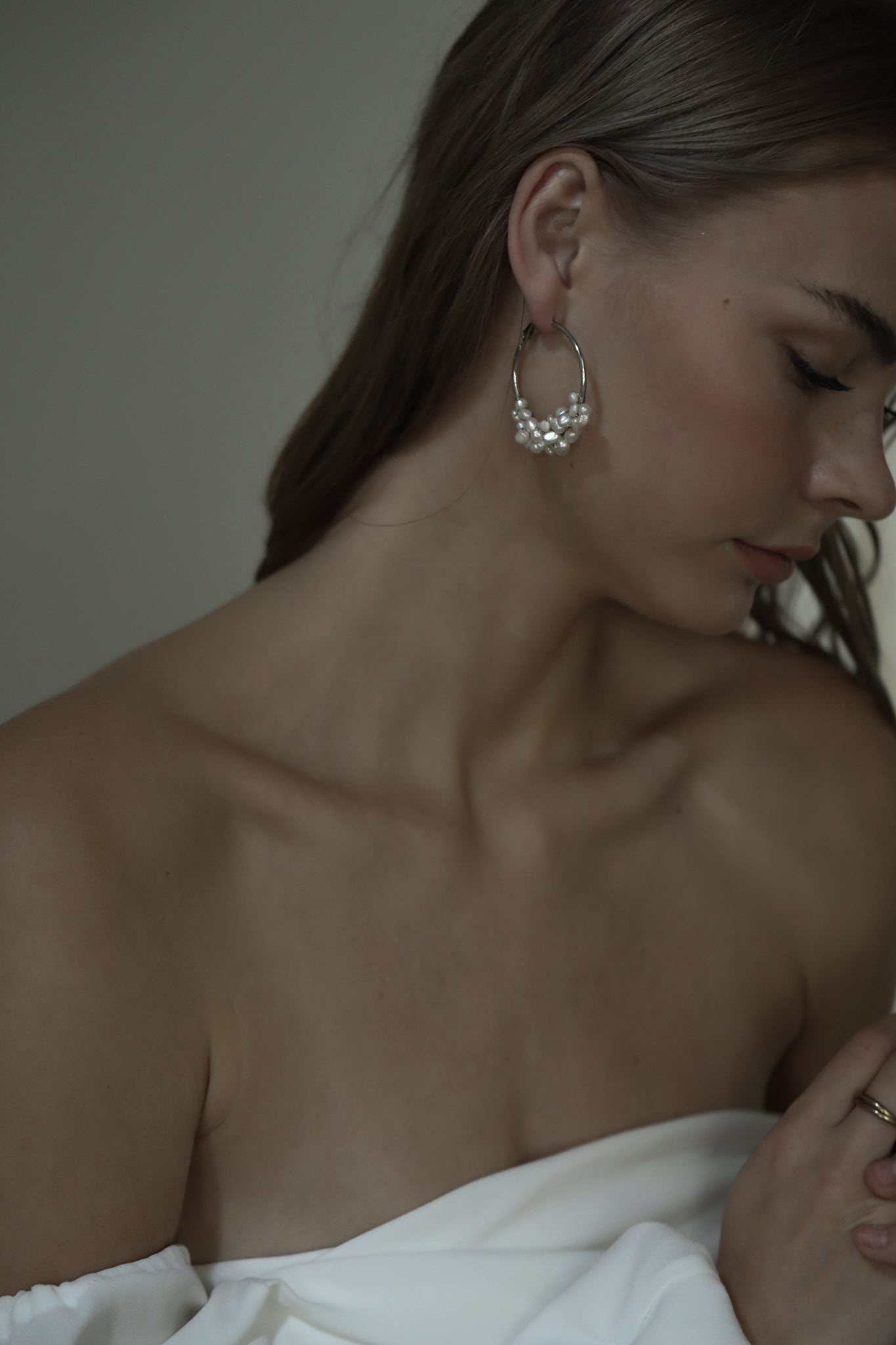 Silver Freshwater Pearl Cluster Hoops - Sale