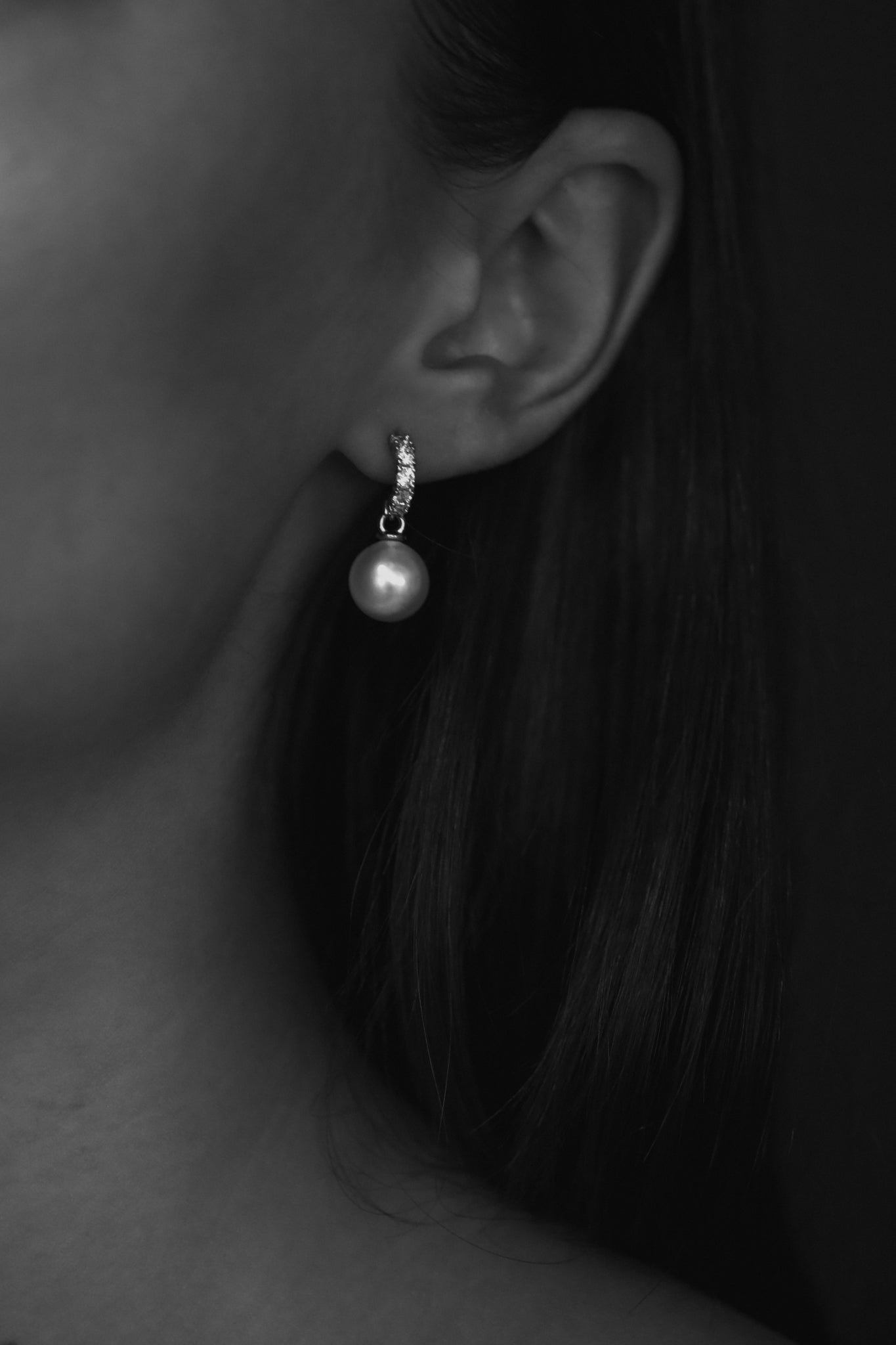 Pearl Pave Huggie Drop Earrings