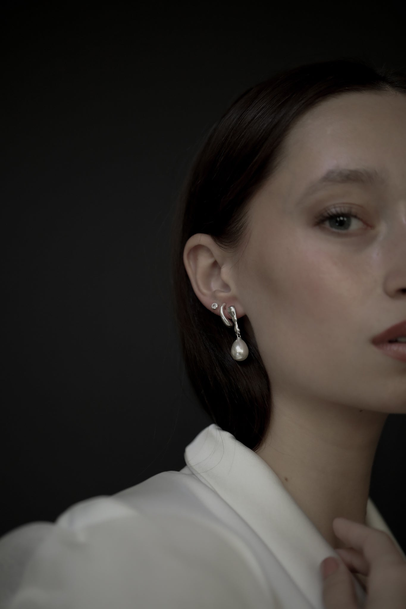 Sculptural Line Pearl Drop - Sale