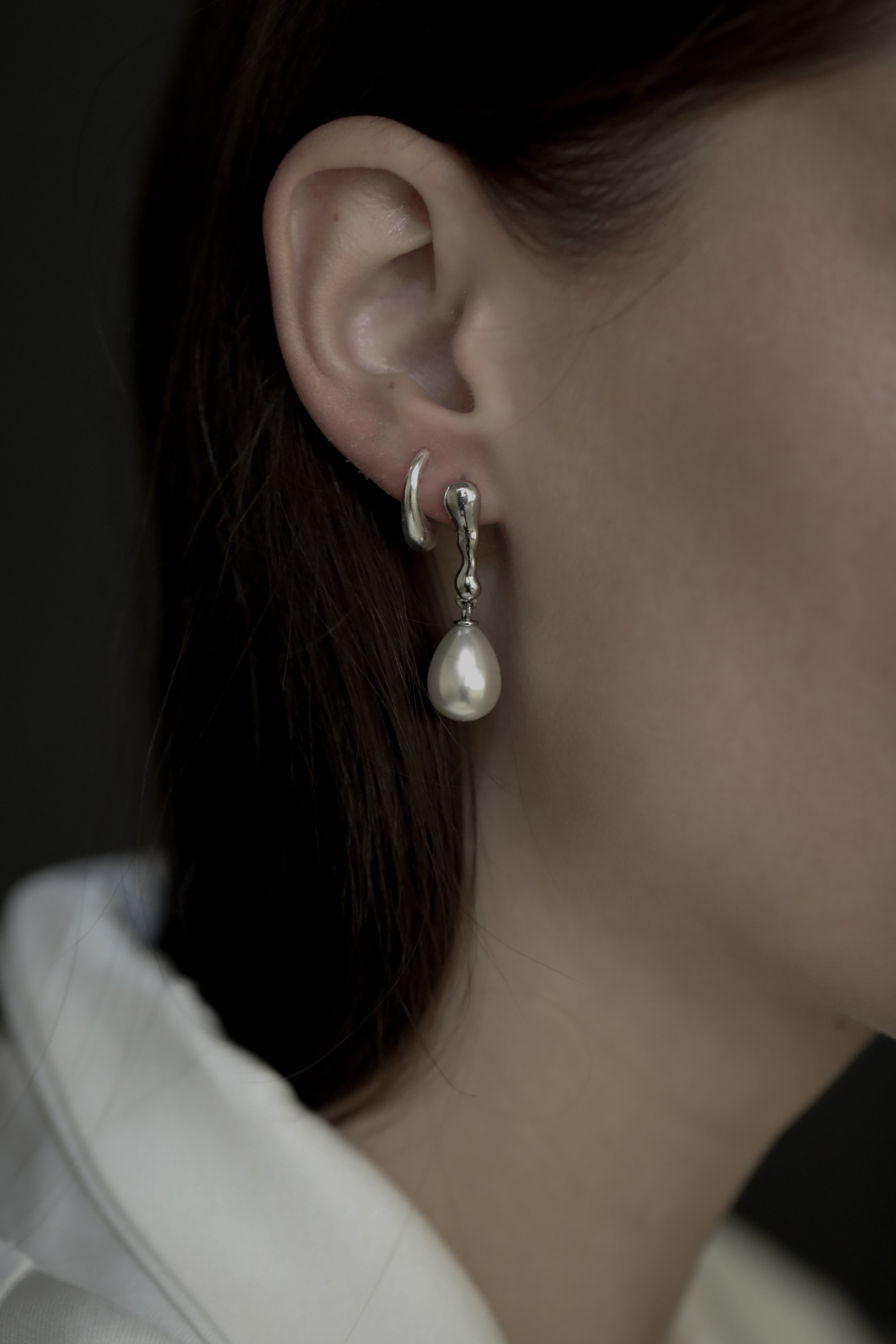 Sculptural Line Pearl Drop - Sale