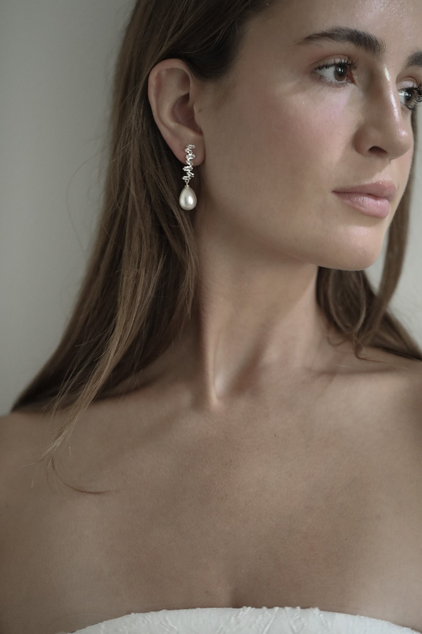 Stacked Baguette Pearl Dewdrop Earrings - Sale