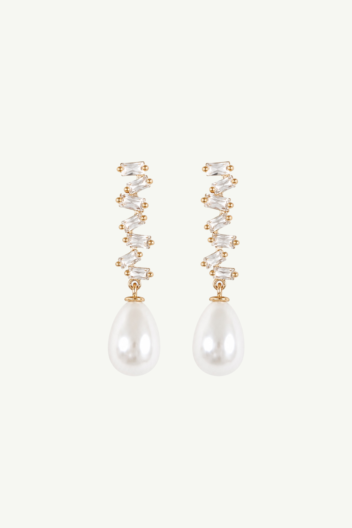 Stacked Baguette Pearl Dewdrop Earrings - Sale