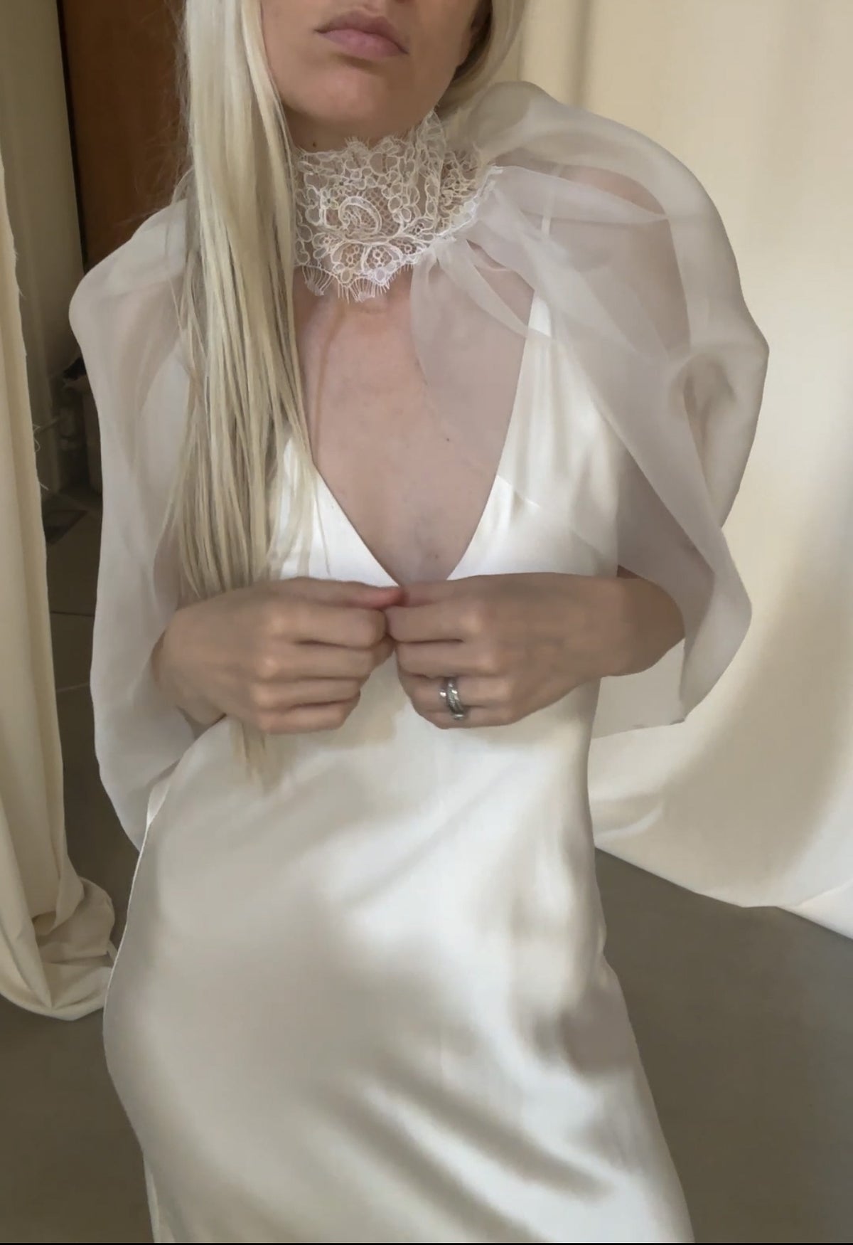 Lace Collar Organza Infinity Bridal Cape