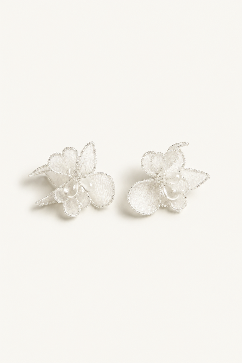 Charlee Floral Stud Earrings | Bridal Silk Organza Studs | A.B. ELLIE