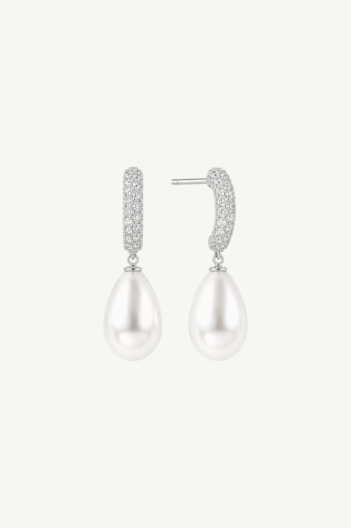 Pave Hoop Pearl Drop Earrings