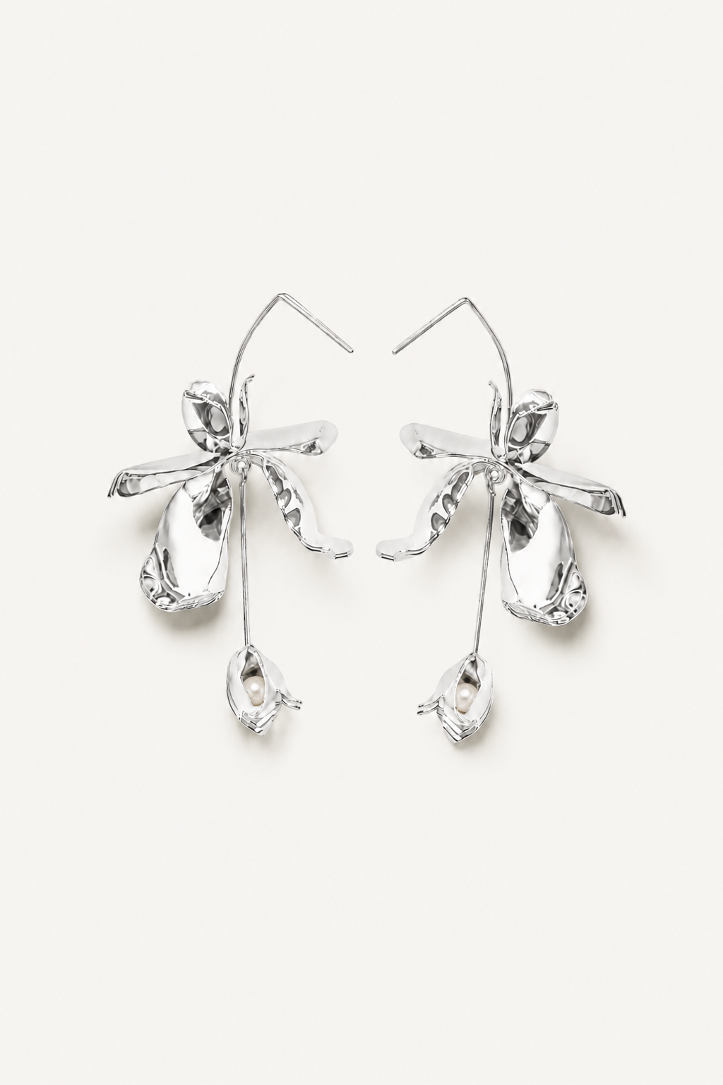Magnolia Stem Drop Earrings – Silver