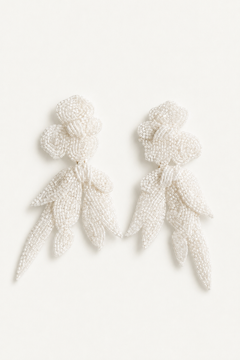 Maj Drop Earrings | Bridal Ivory Beaded Statement Earrings | A.B.