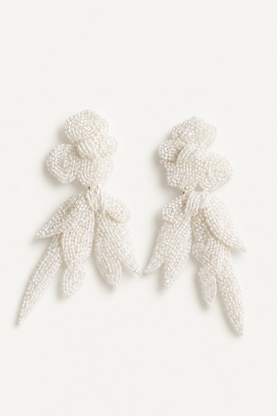 Maj Drop Earrings | Bridal Ivory Beaded Statement Earrings | A.B.